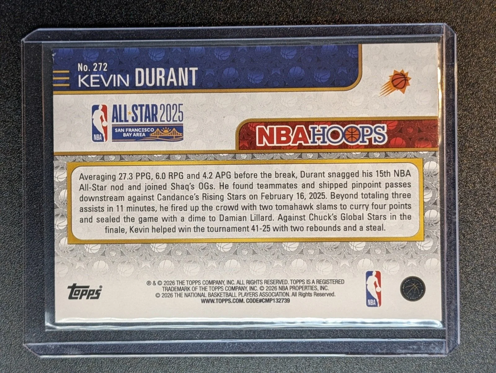 Back of 2025-26 Hoops #272 Kevin Durant