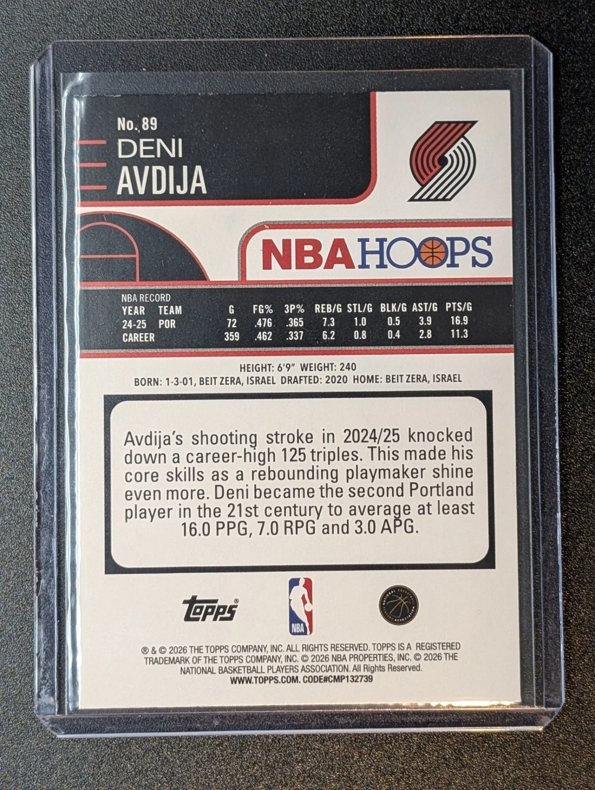 Back of 2025-26 Hoops #89 Deni Avdija Rainbow