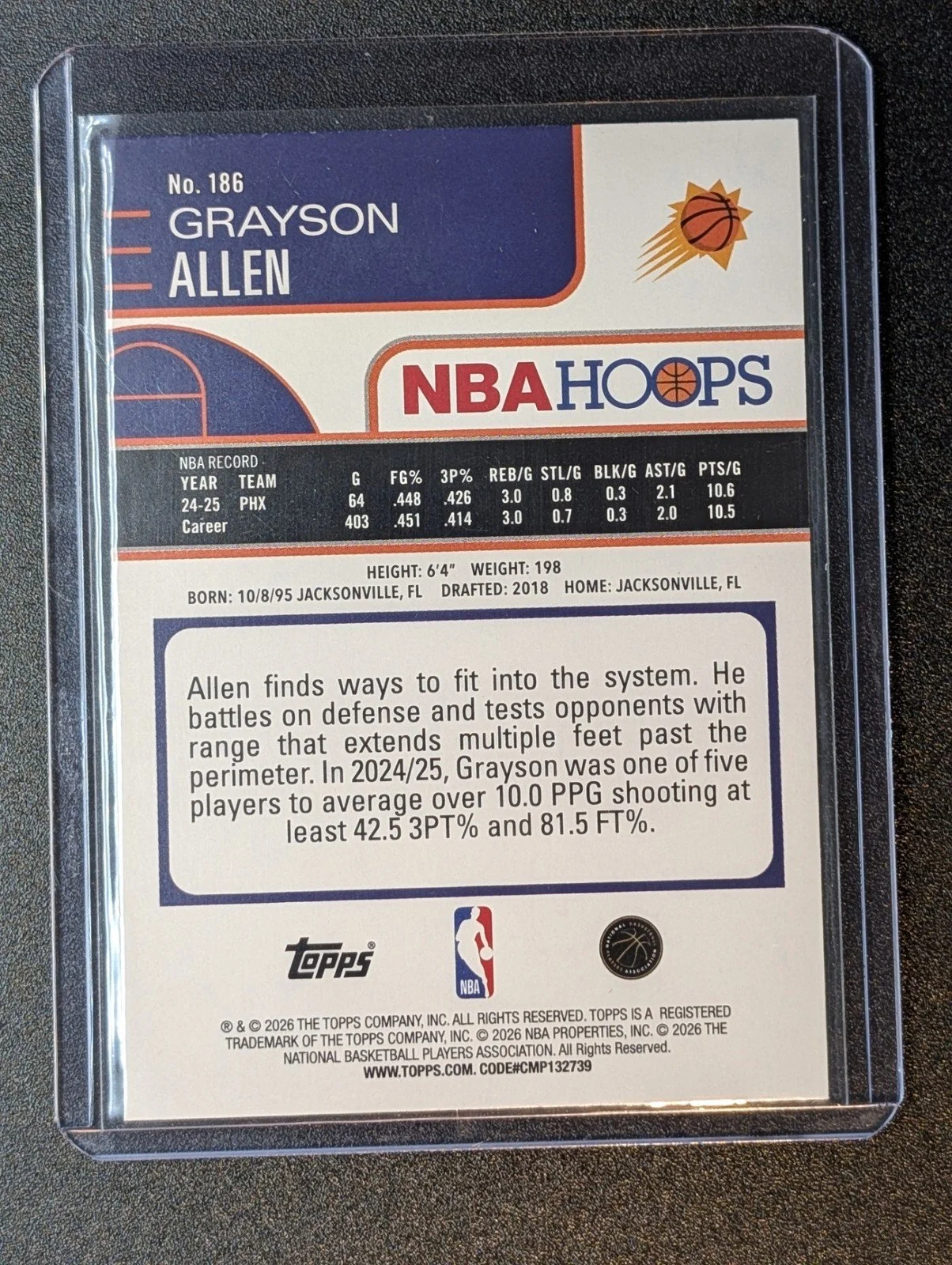 Back of 2025-26 Hoops #186 Grayson Allen
