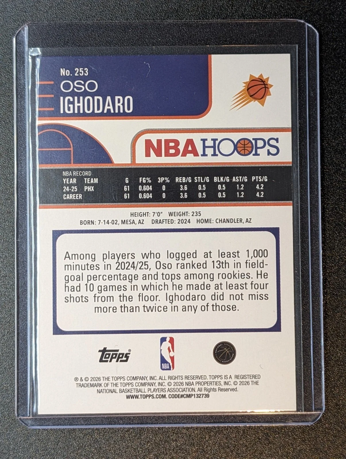 Back of 2025-26 Hoops #253 Oso Ighodaro Rainbow