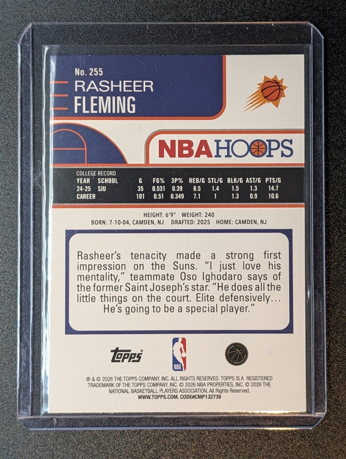 Back of 2025-26 Hoops #255 Rasheer Fleming