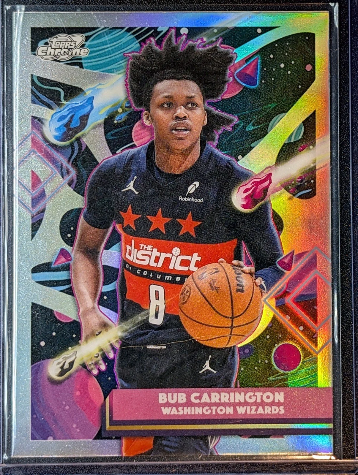 Front of 2025-26 Topps Chrome Cosmic #194 Bub Carrington Refractors