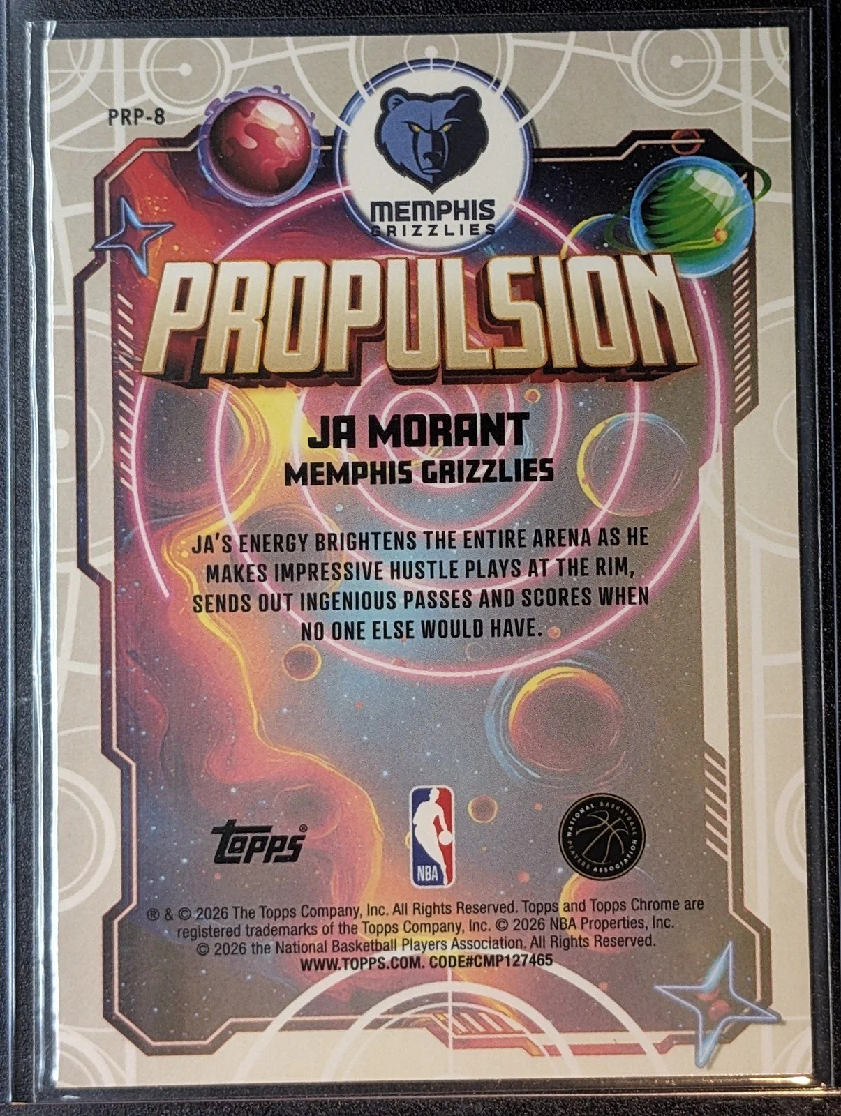 Back of 2025-26 Topps Chrome Cosmic #PRP-8 Ja Morant Propulsion