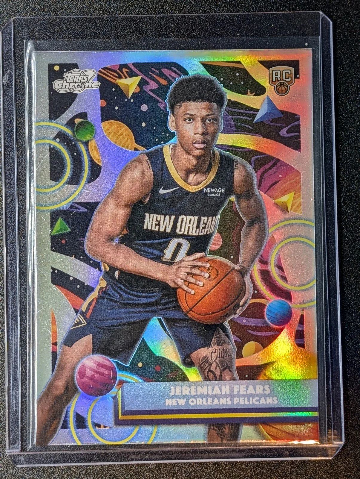 Front of 2025-26 Topps Chrome Cosmic #49 Jeremiah Fears Refractors RC