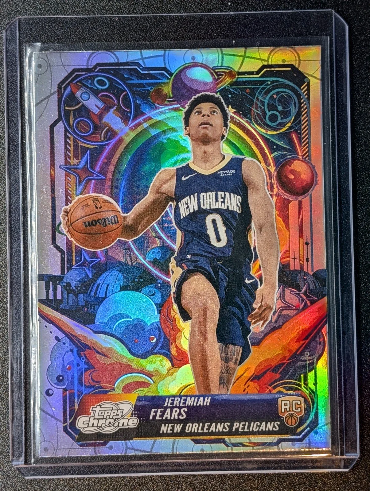 Front of 2025-26 Topps Chrome Cosmic #PRP-22 Jeremiah Fears Propulsion Refractor RC