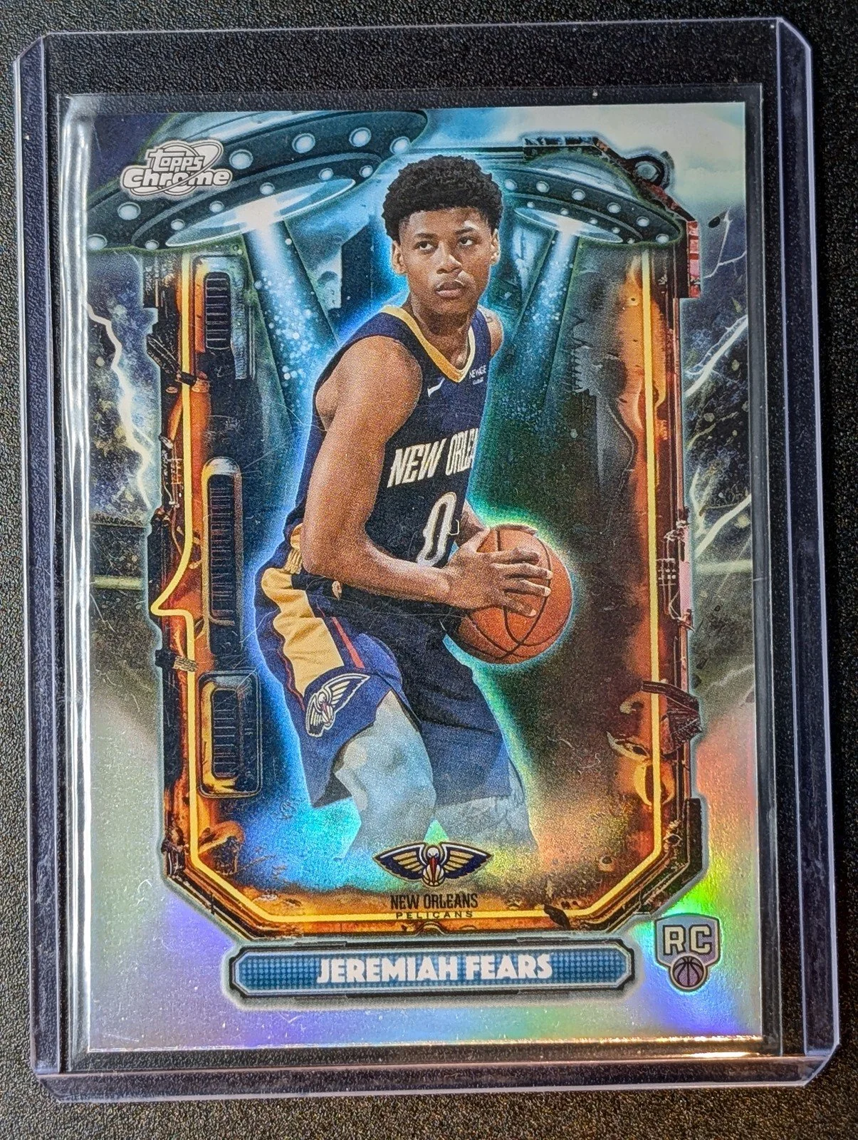 Front of 2025-26 Topps Chrome Cosmic #ET-17 Jeremiah Fears ET Refractor RC