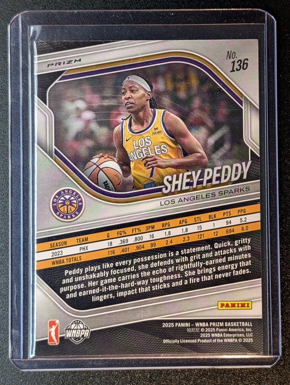 Back of 2025 Panini Prizm WNBA #136 Shey Peddy Prizms