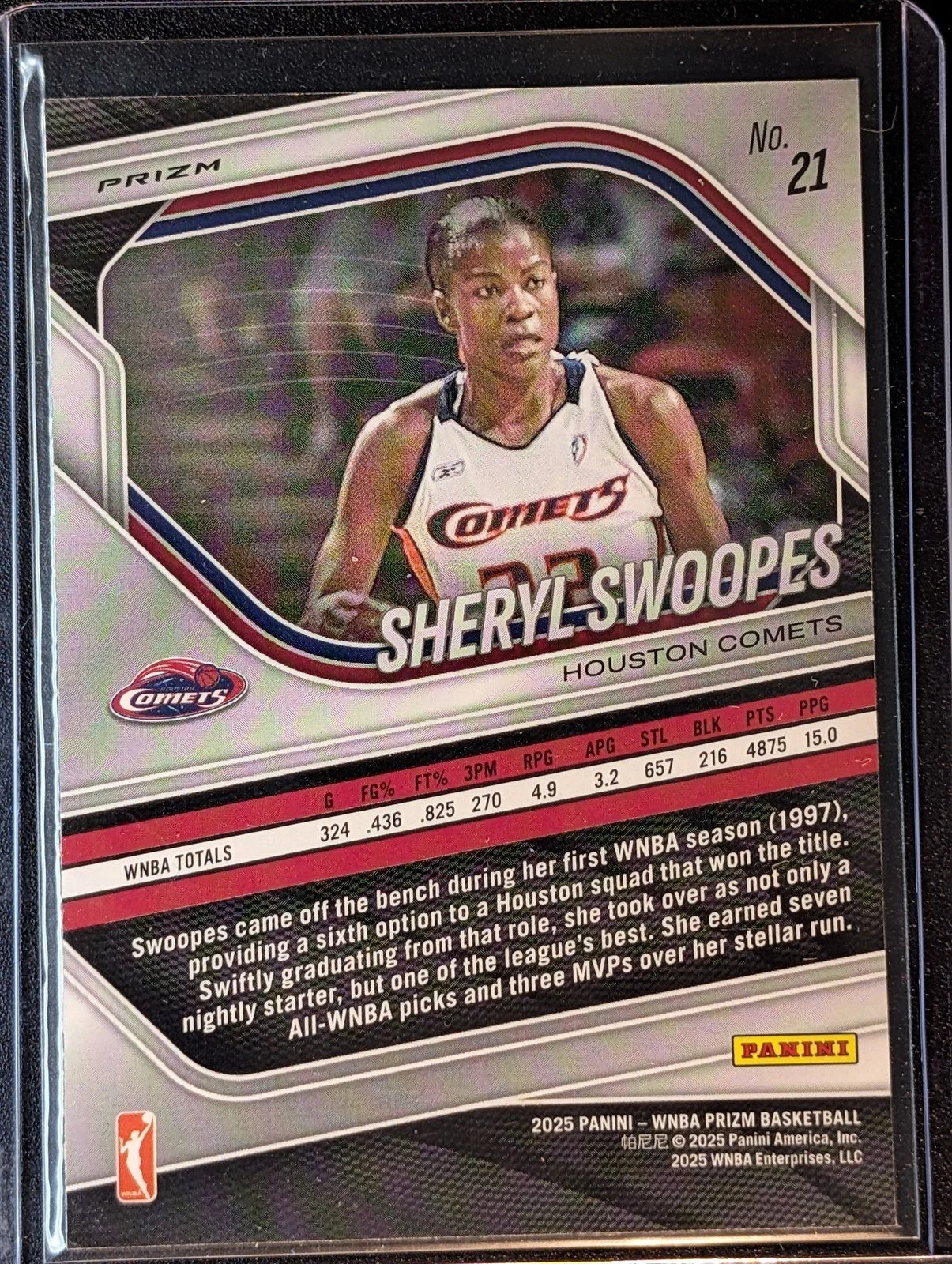 Back of 2025 Panini Prizm WNBA #21 Sheryl Swoopes White Seismic Prizms