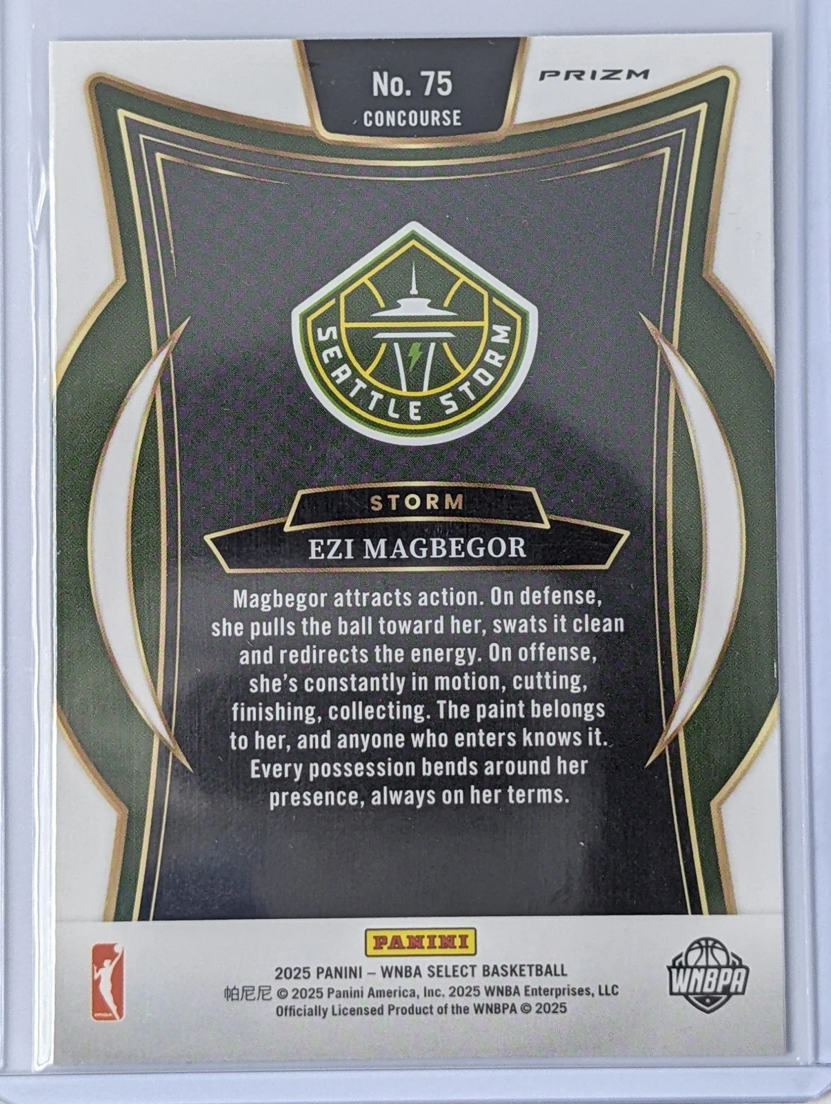 Back of 2025 Panini Select WNBA #75 Ezi Magbegor Green Ice Prizm