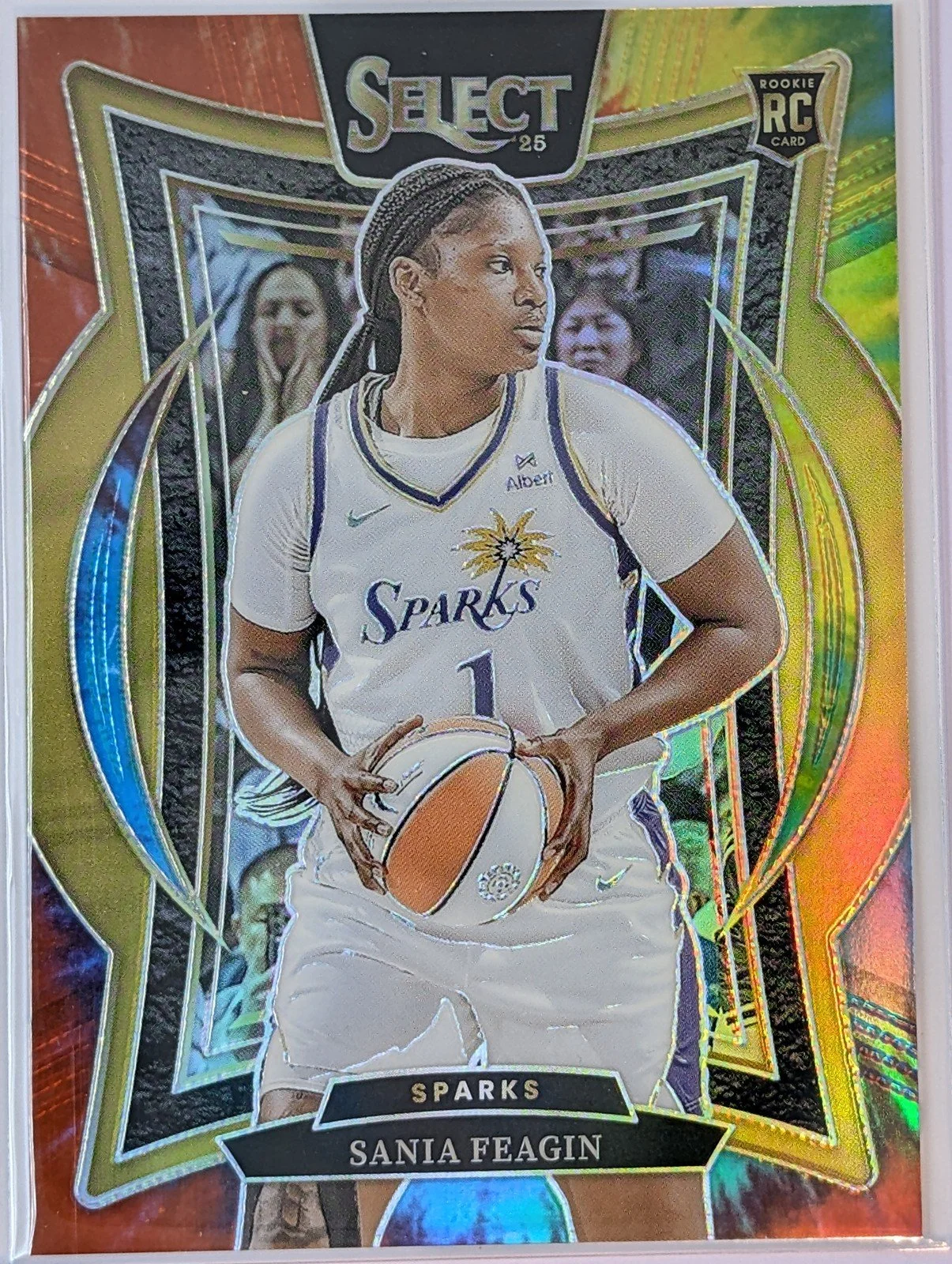 Front of 2025 Panini Select WNBA #20 Sania Feagin Tie-Dye Prizms #/25