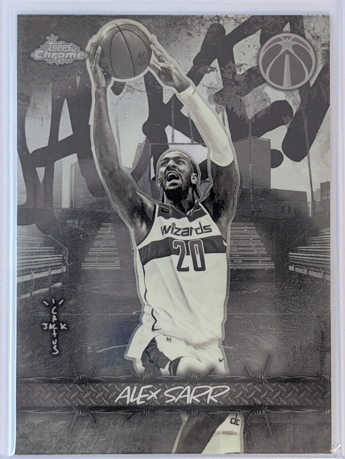 Front of 2025-26 Topps Chrome Cactus Jack #JU-27 Alex Sarr Jacked Up