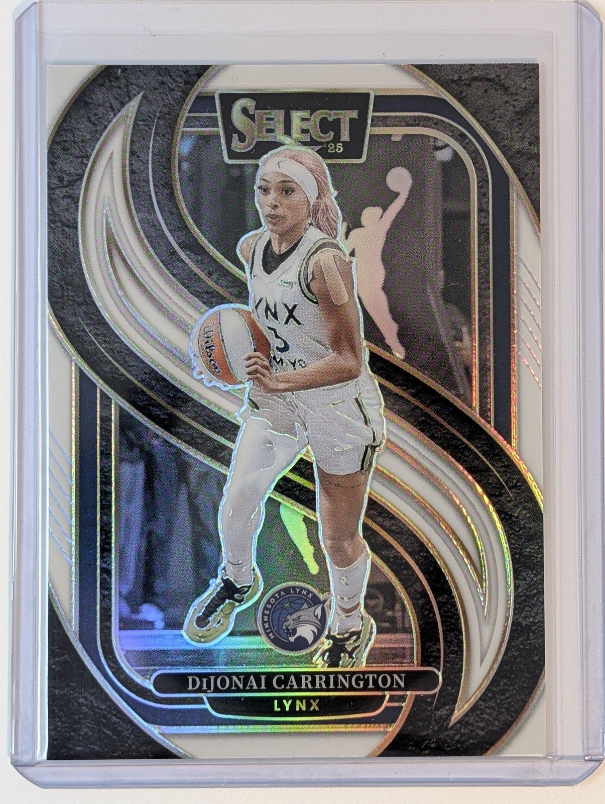 Front of 2025 Panini Select WNBA /99 #155 DiJonai Carrington White Prizms