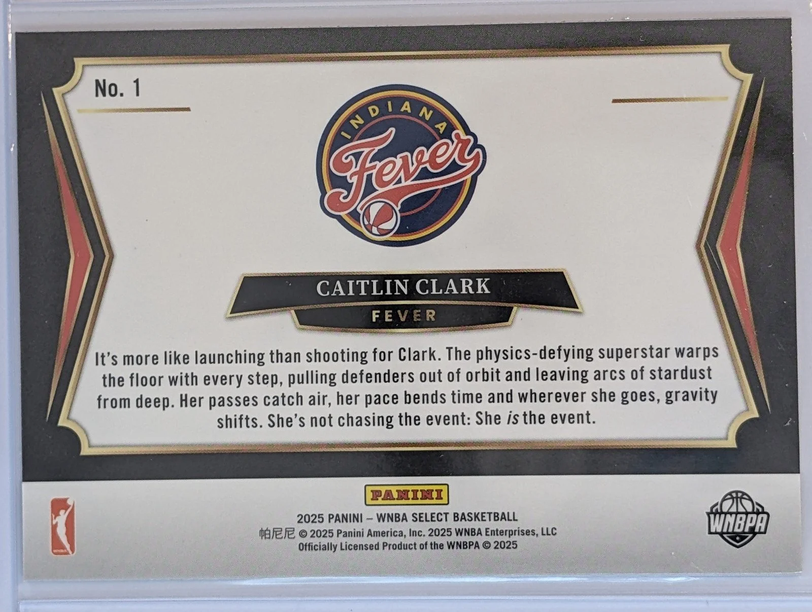 Back of 2025 Panini Select WNBA #1 Caitlin Clark All-Stars
