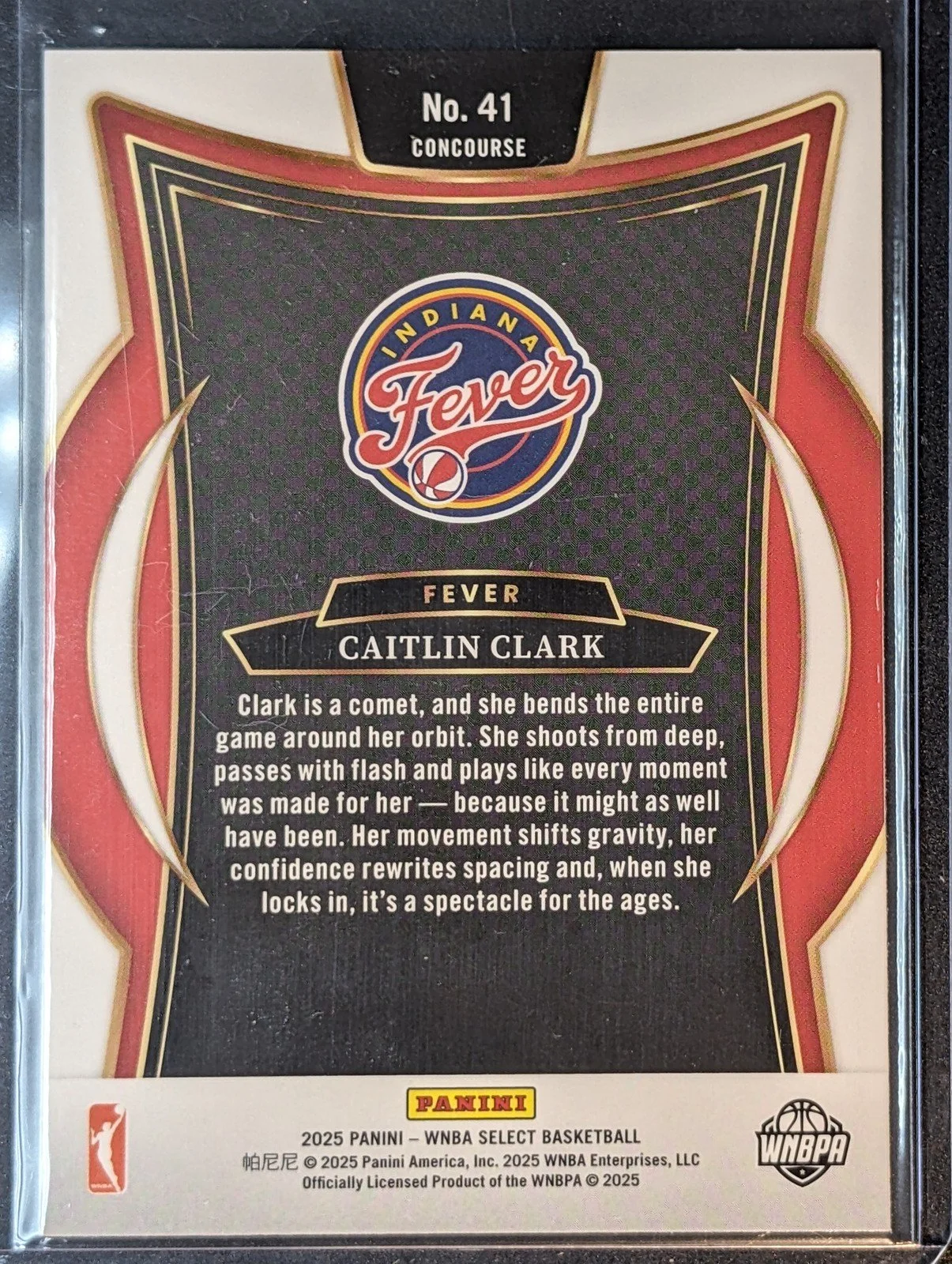 Back of 2025 Panini Select WNBA #41 Caitlin Clark