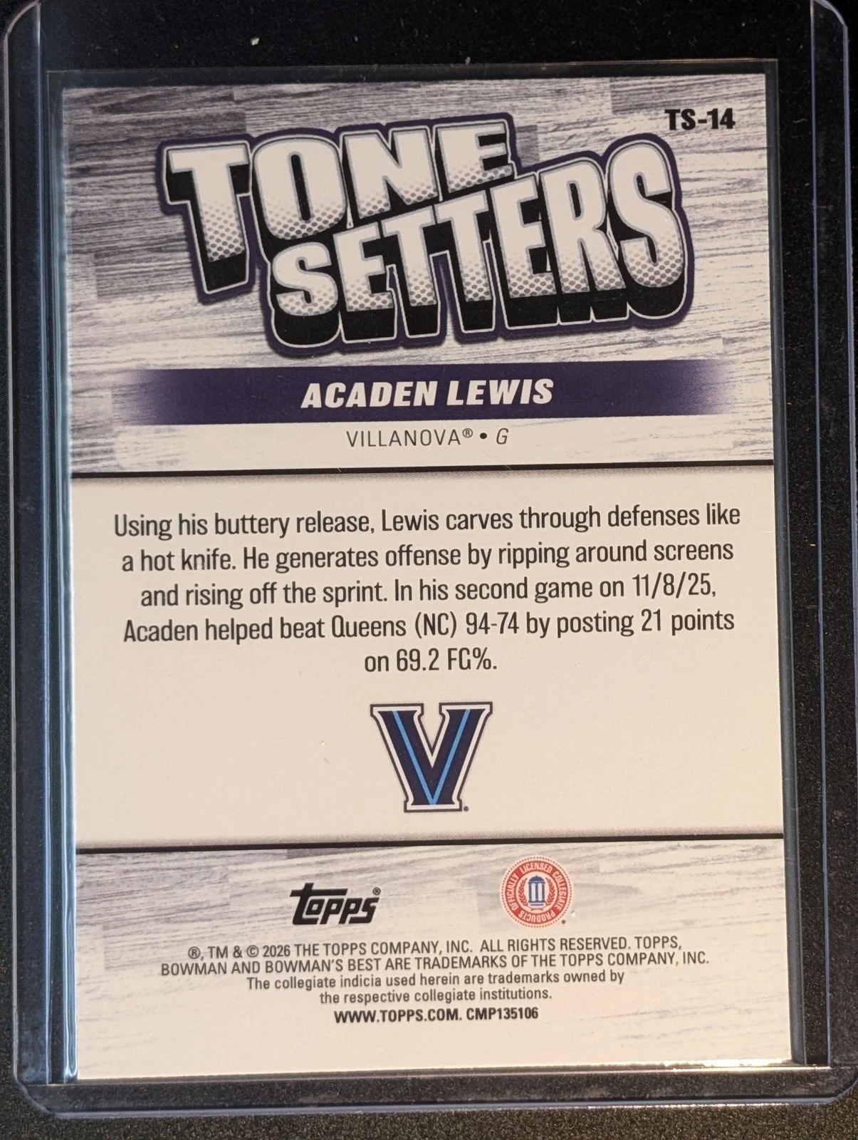 Back of 2025-26 Bowman Best #TS-14 Acaden Lewis Tone Setters