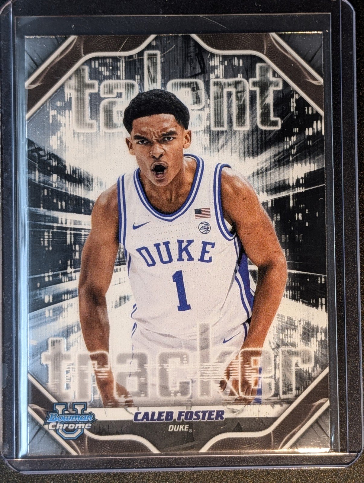 Front of 2025-26 Bowman #TT-16 Caleb Foster Talent Tracker
