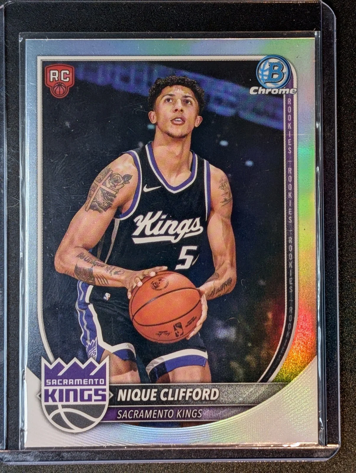 Front of 2025-26 Bowman #BRR-24 Nique Clifford Chrome Rookie Red RC Logo