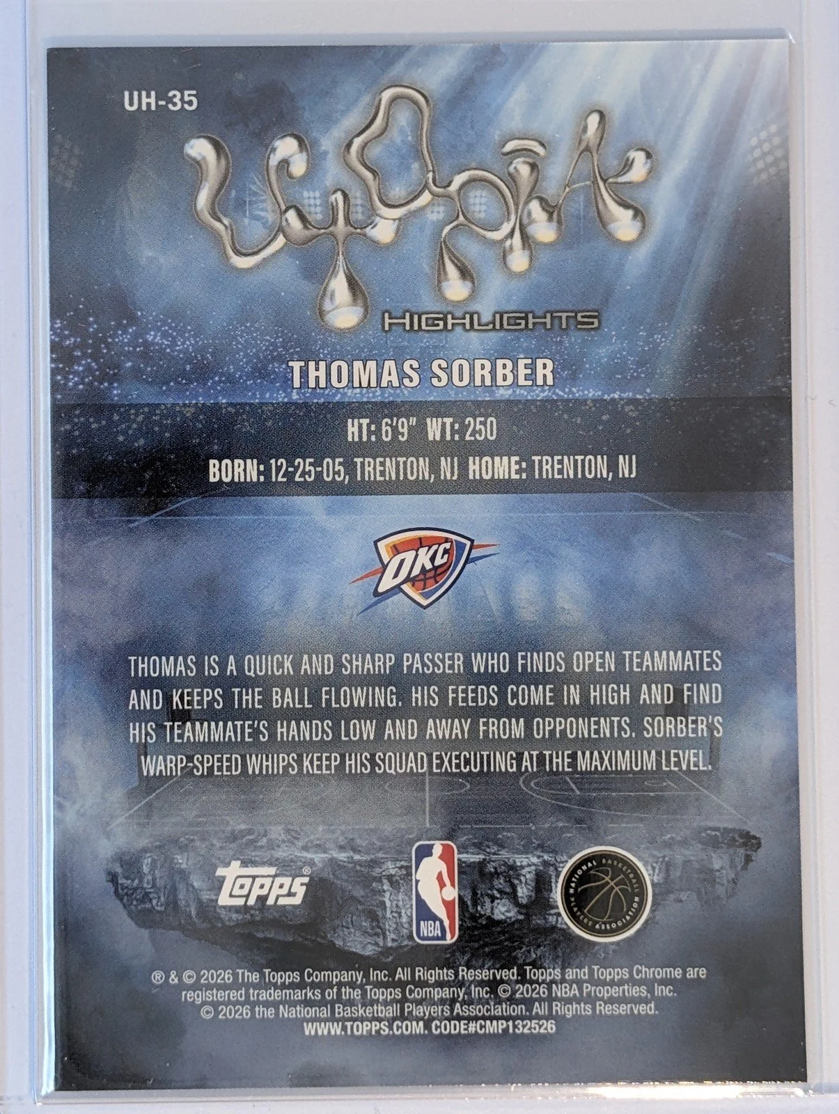 Back of 2025-26 Topps Chrome Cactus Jack #UH-35 Thomas Sorber Utopia Highlights