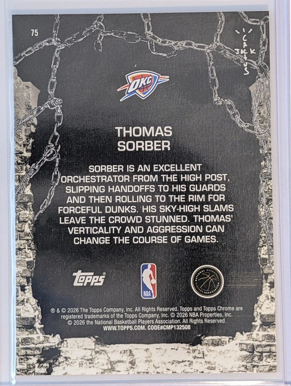 Back of 2025-26 Topps Chrome Cactus Jack #75 Thomas Sorber White