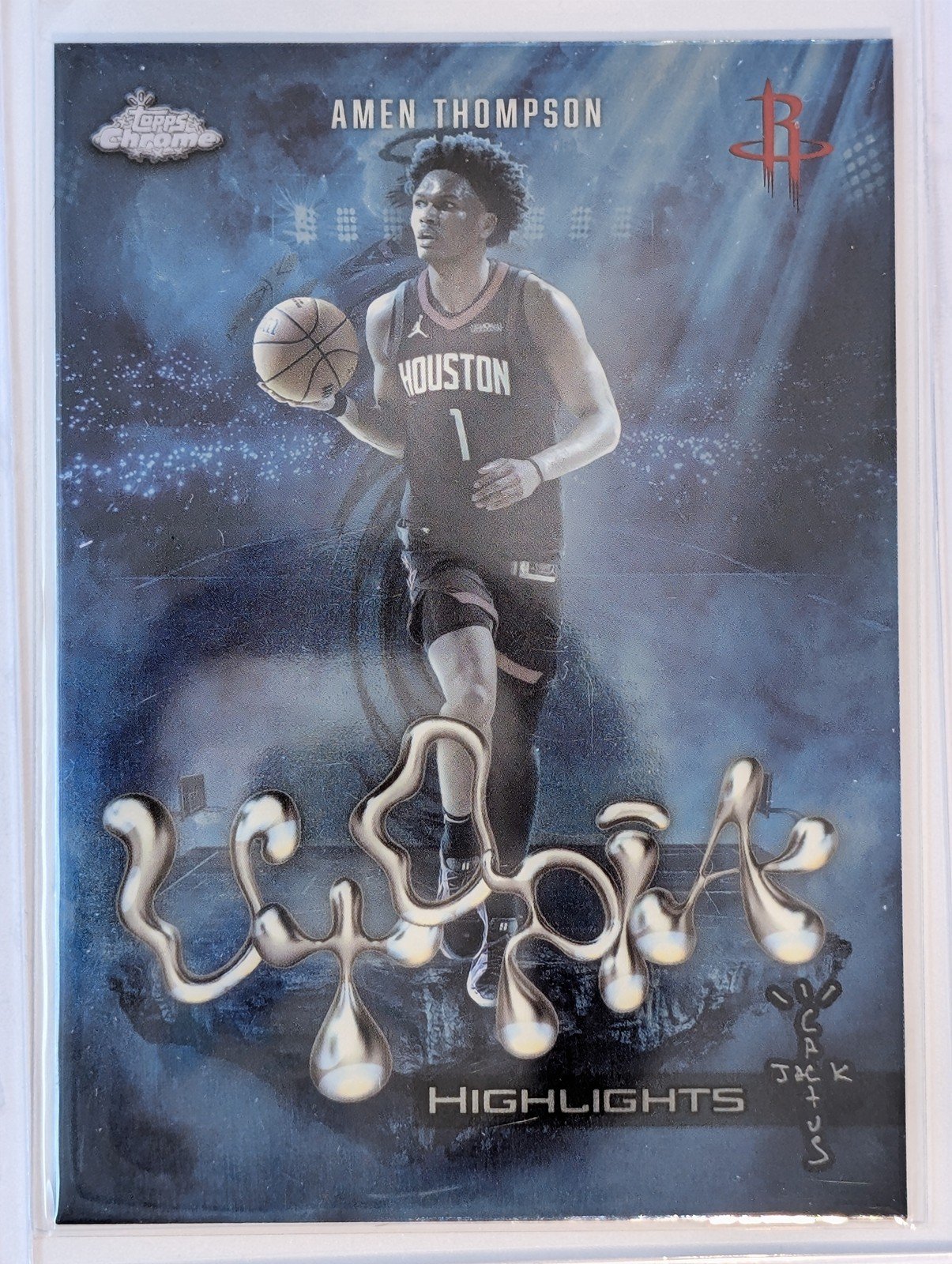 Front of 2025-26 Topps Chrome Cactus Jack #UH-17 Amen Thompson Utopia Highlights