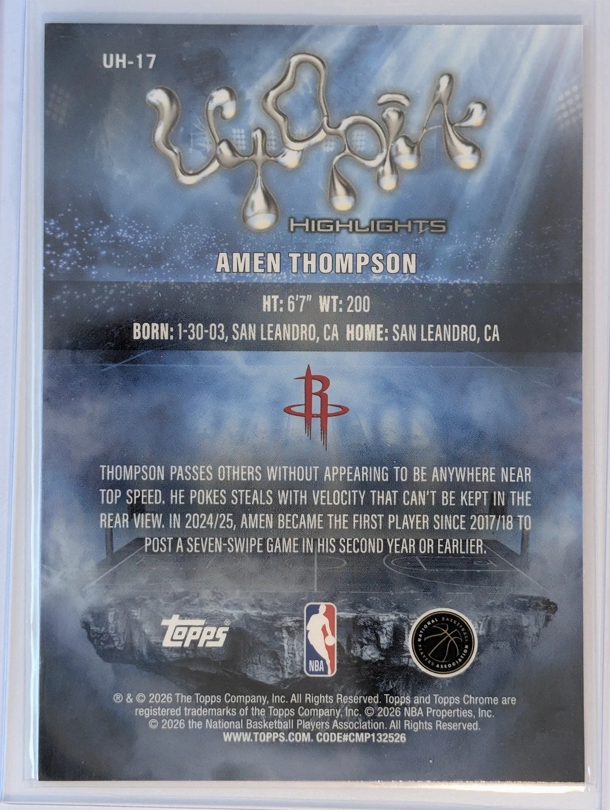 Back of 2025-26 Topps Chrome Cactus Jack #UH-17 Amen Thompson Utopia Highlights