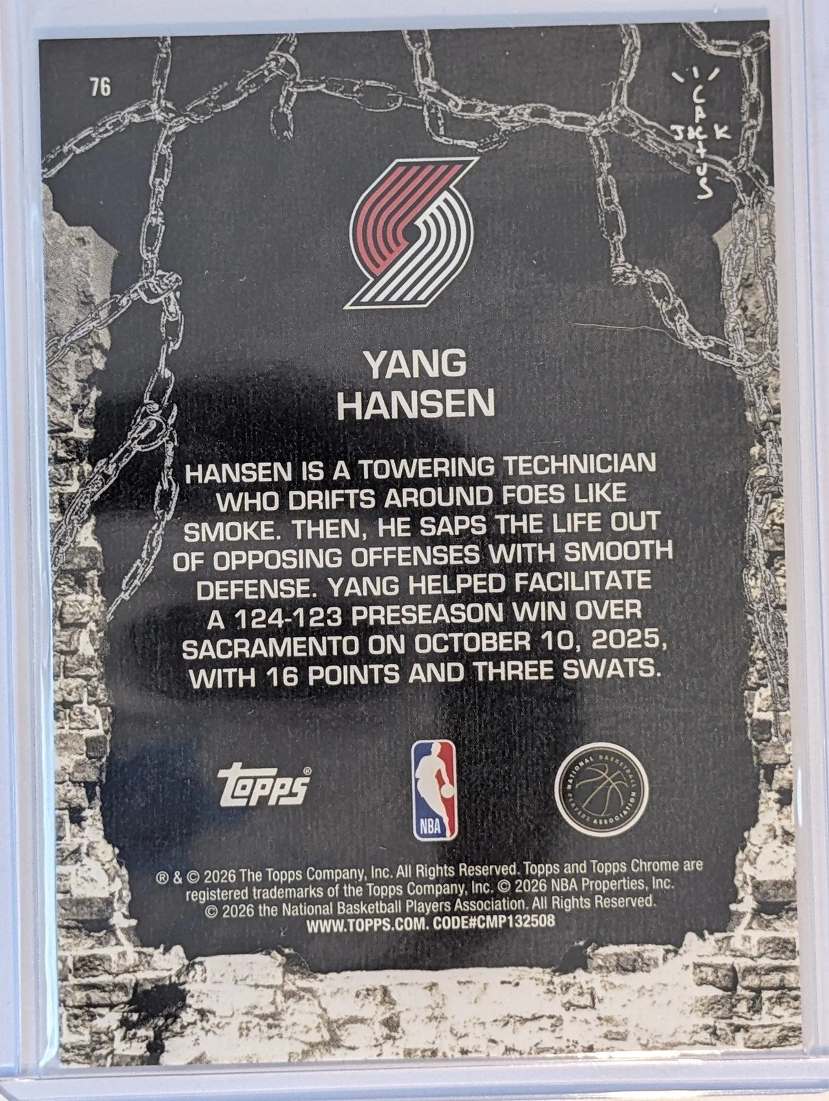 Back of 2025-26 Topps Chrome Cactus Jack #76 Yang Hansen