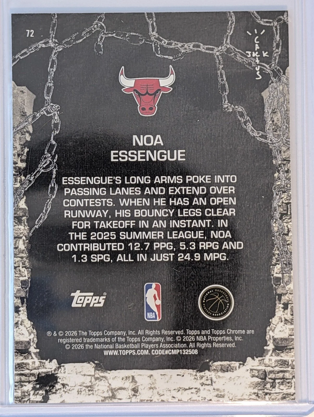 Back of 2025-26 Topps Chrome Cactus Jack #72 Noa Essengue