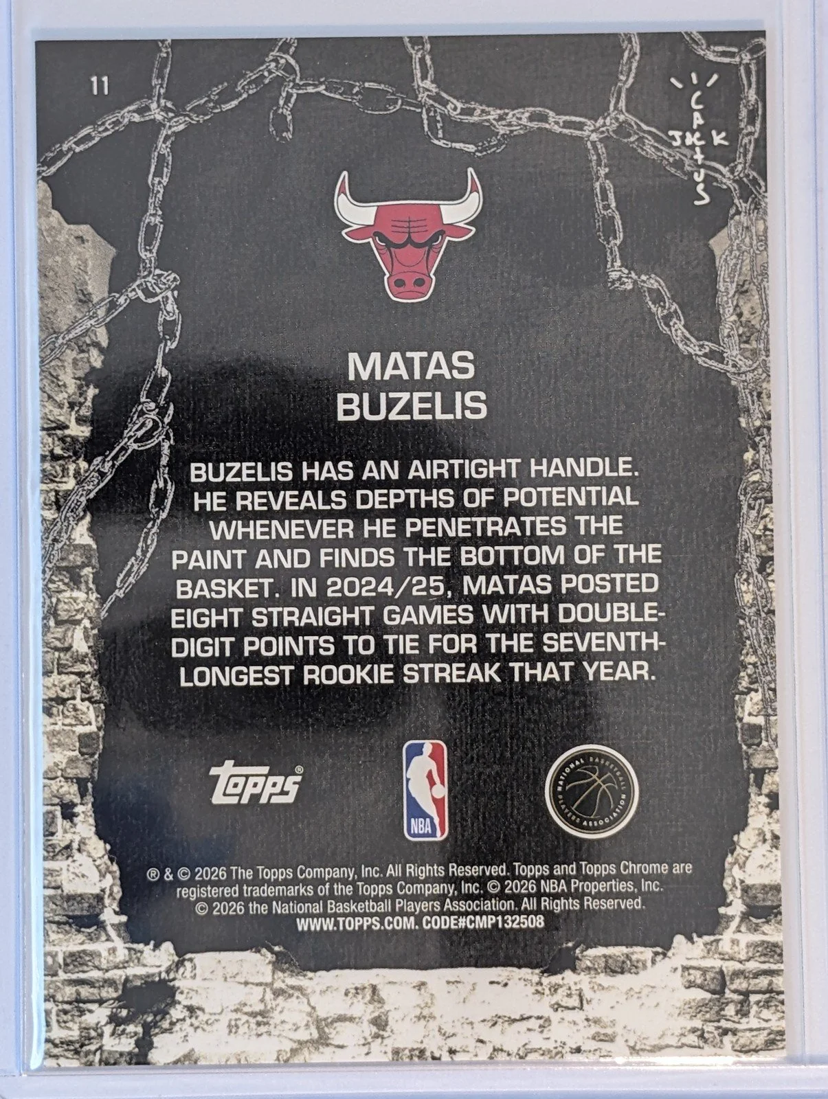 Back of 2025-26 Topps Chrome Cactus Jack #11 Matas Buzelis