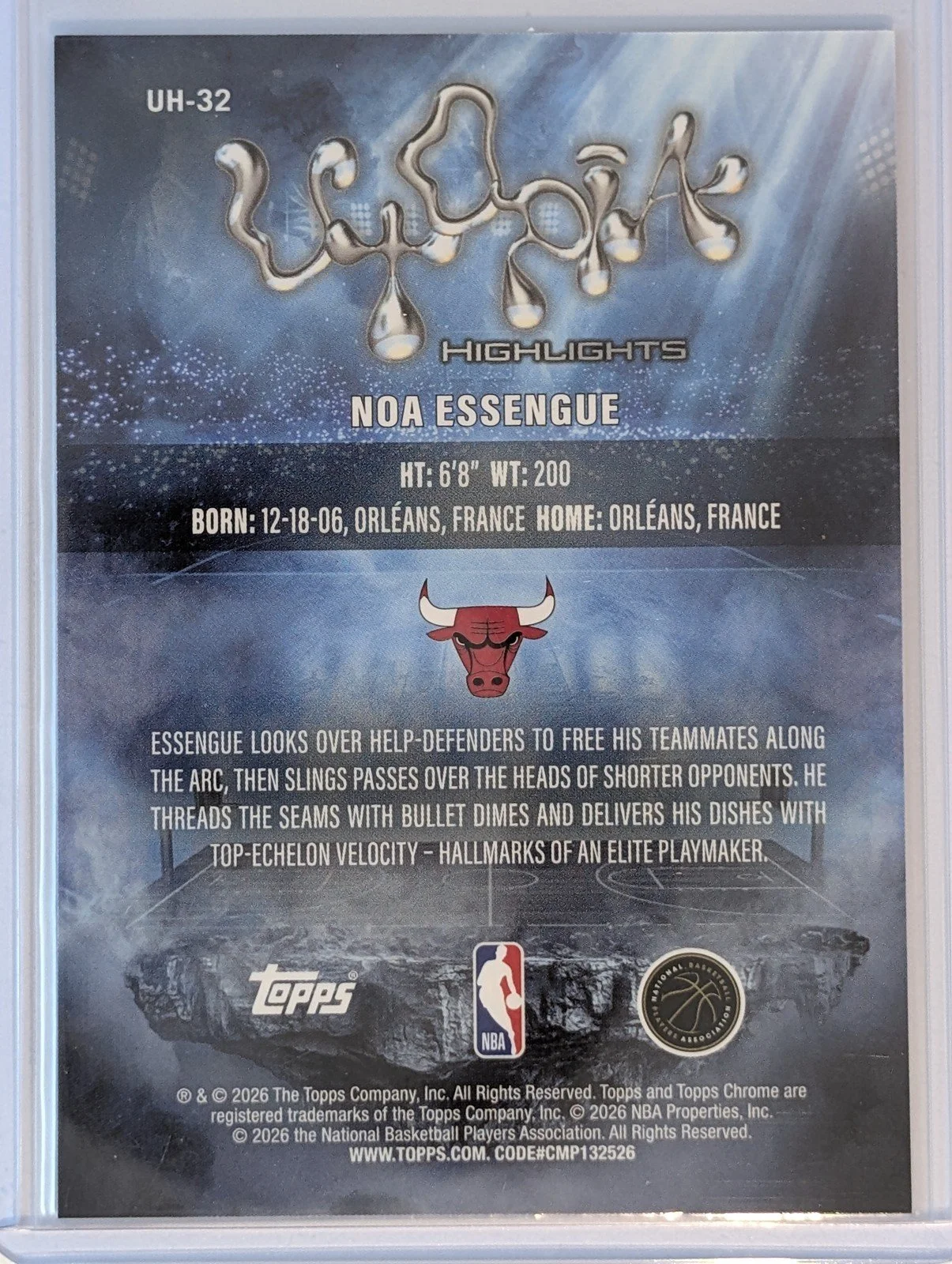 Back of 2025-26 Topps Chrome Cactus Jack #UH-32 Noa Essengue Utopia Highlights