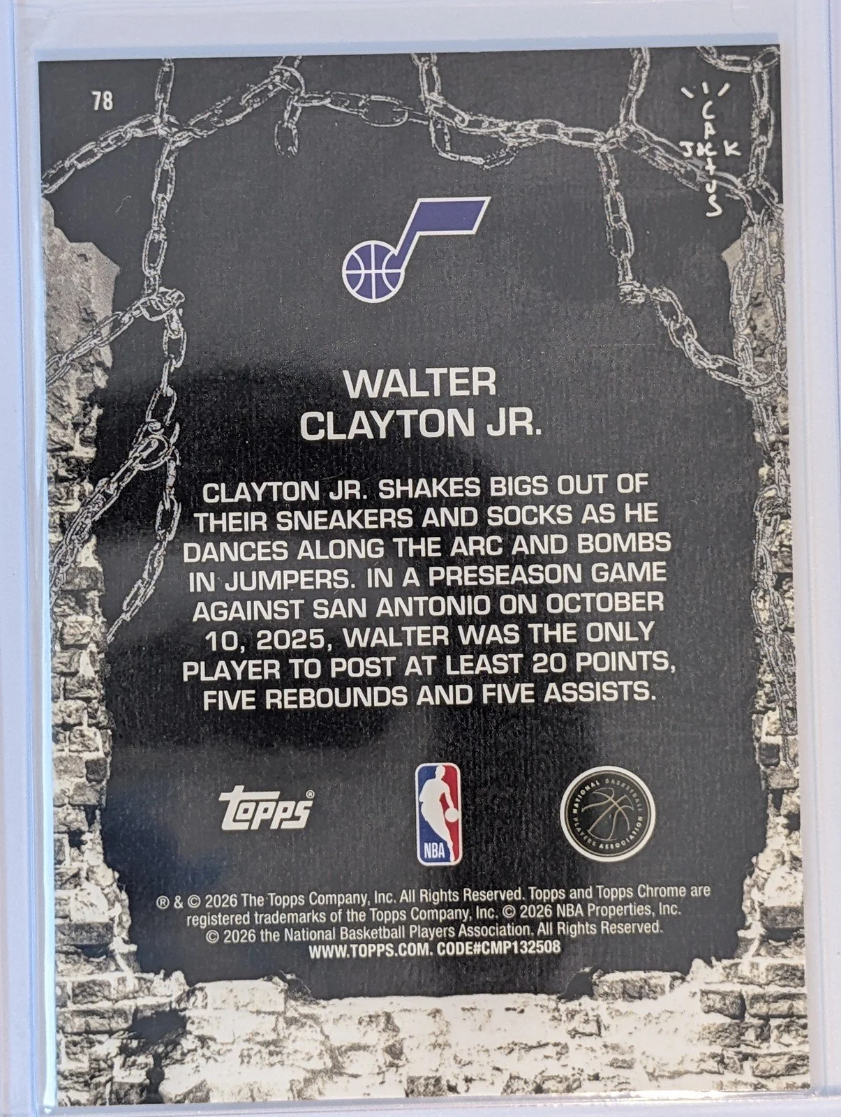 Back of 2025-26 Topps Chrome Cactus Jack #78 Walter Clayton Jr.