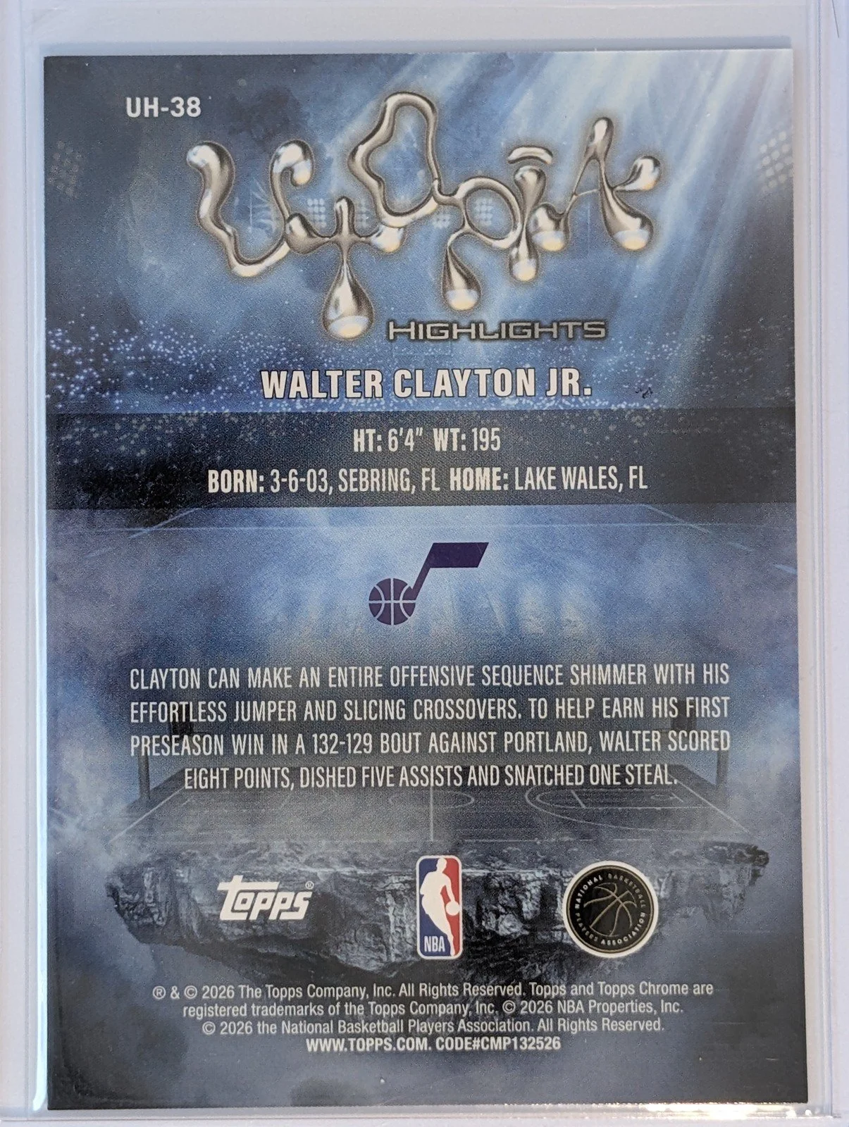 Back of 2025-26 Topps Chrome Cactus Jack #UH-38 Walter Clayton Jr. Utopia Highlights