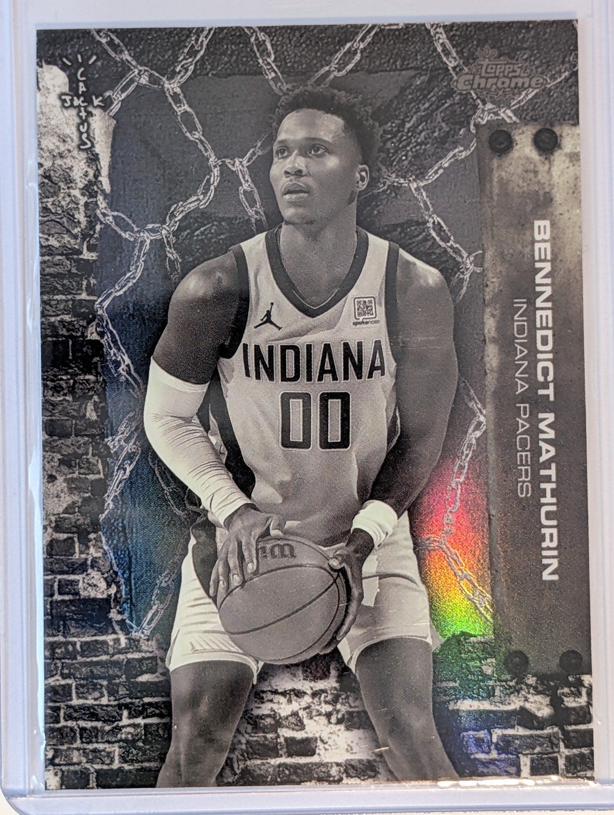 Front of 2025-26 Topps Chrome Cactus Jack #16 Bennedict Mathurin White