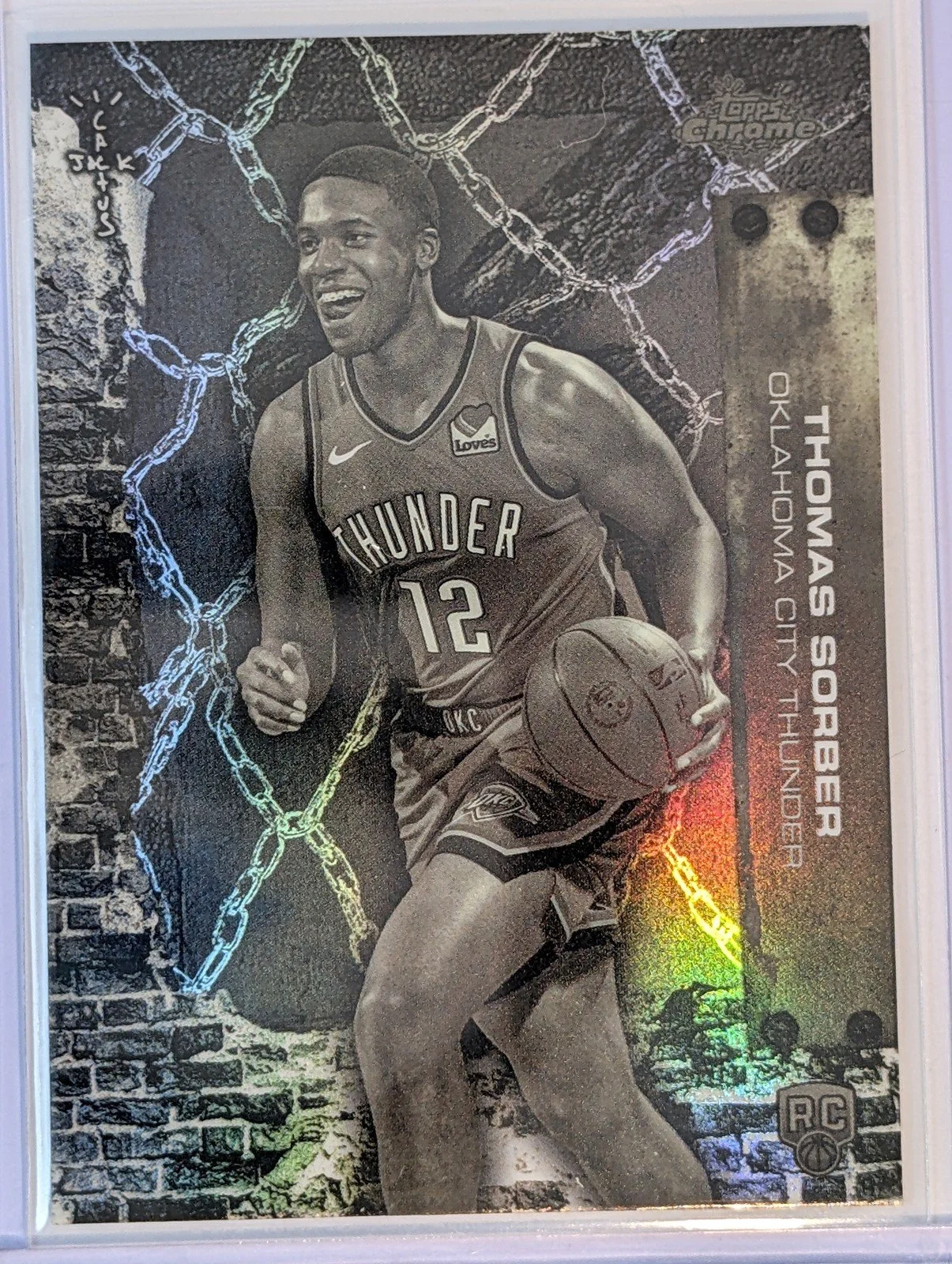 Front of 2025-26 Topps Chrome Cactus Jack #75 Thomas Sorber Refractor
