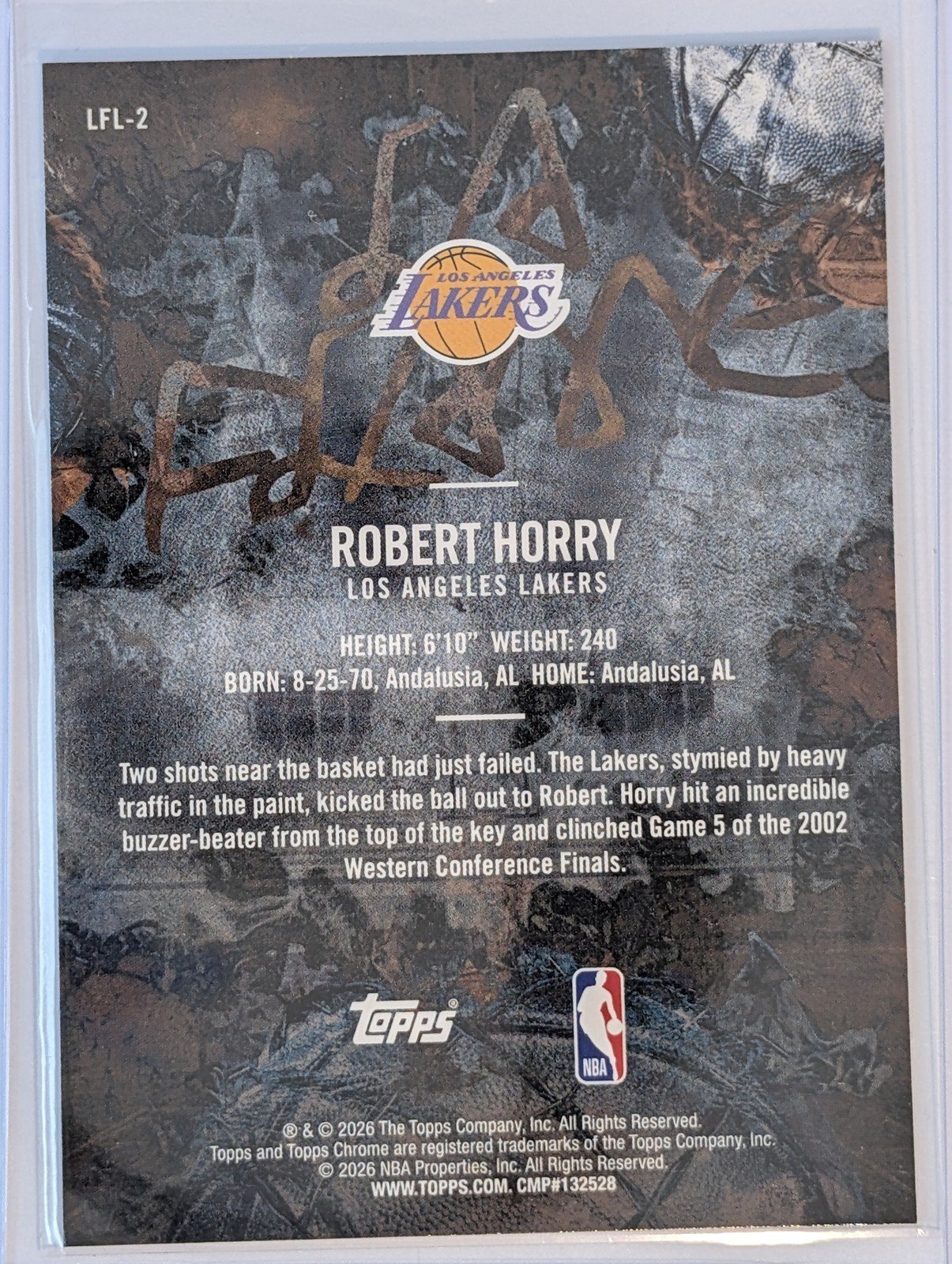 Back of 2025-26 Topps Chrome Cactus Jack #LFL-2 Robert Horry La Flame Legends