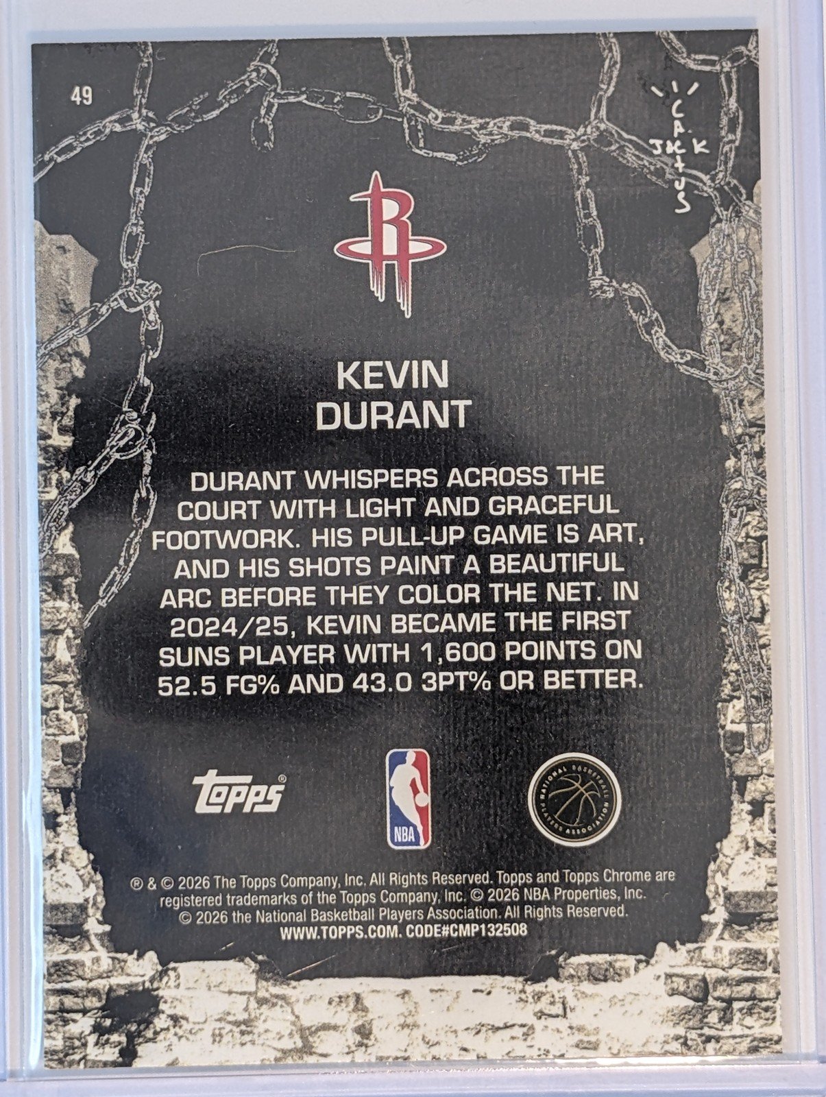 Back of 2025-26 Topps Chrome Cactus Jack #49 Kevin Durant White