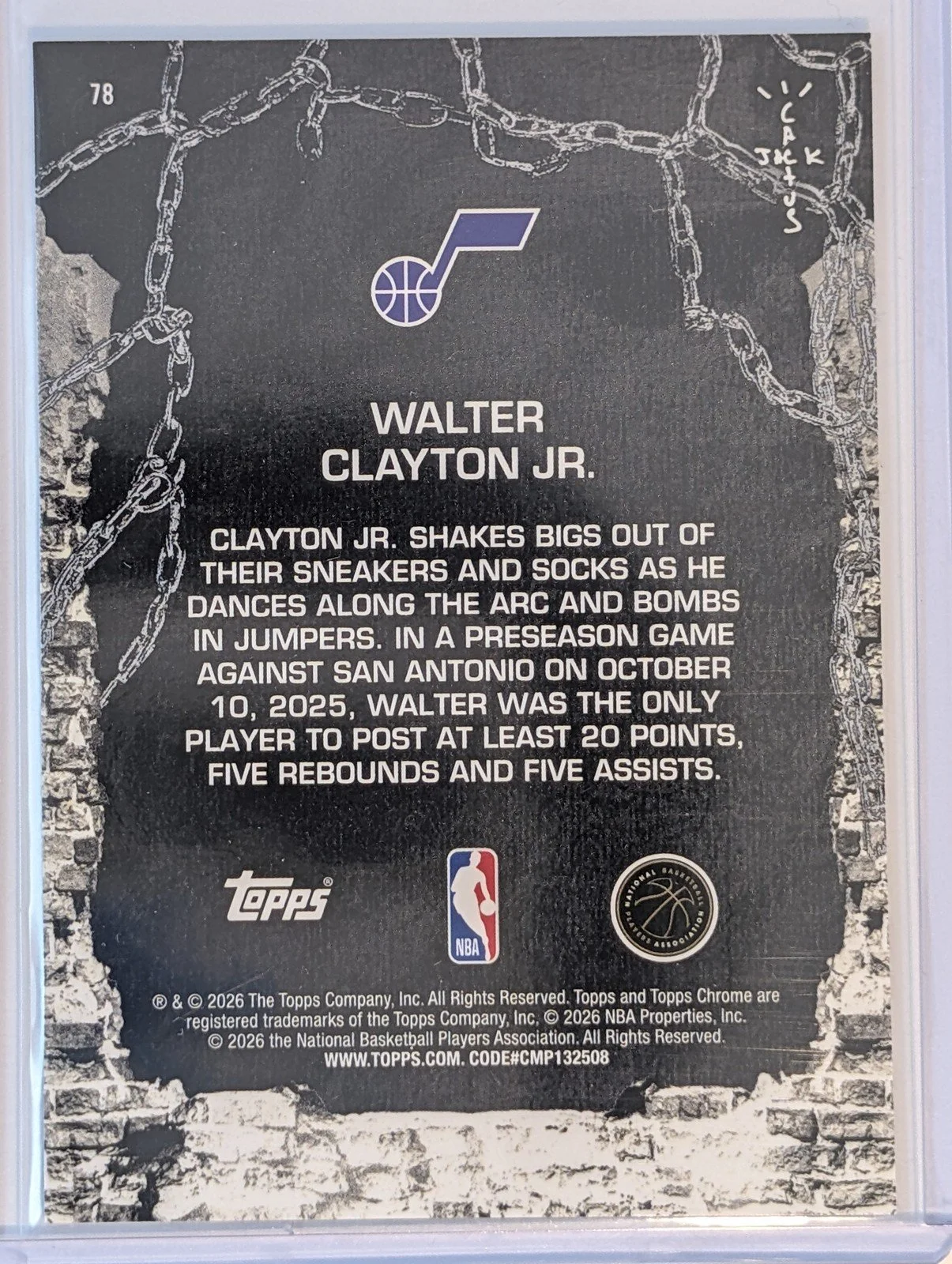 Back of 2025-26 Topps Chrome Cactus Jack #78 Walter Clayton Jr. LogoFractor
