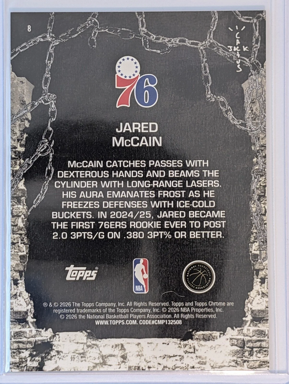 Back of 2025-26 Topps Chrome Cactus Jack #8 Jared McCain