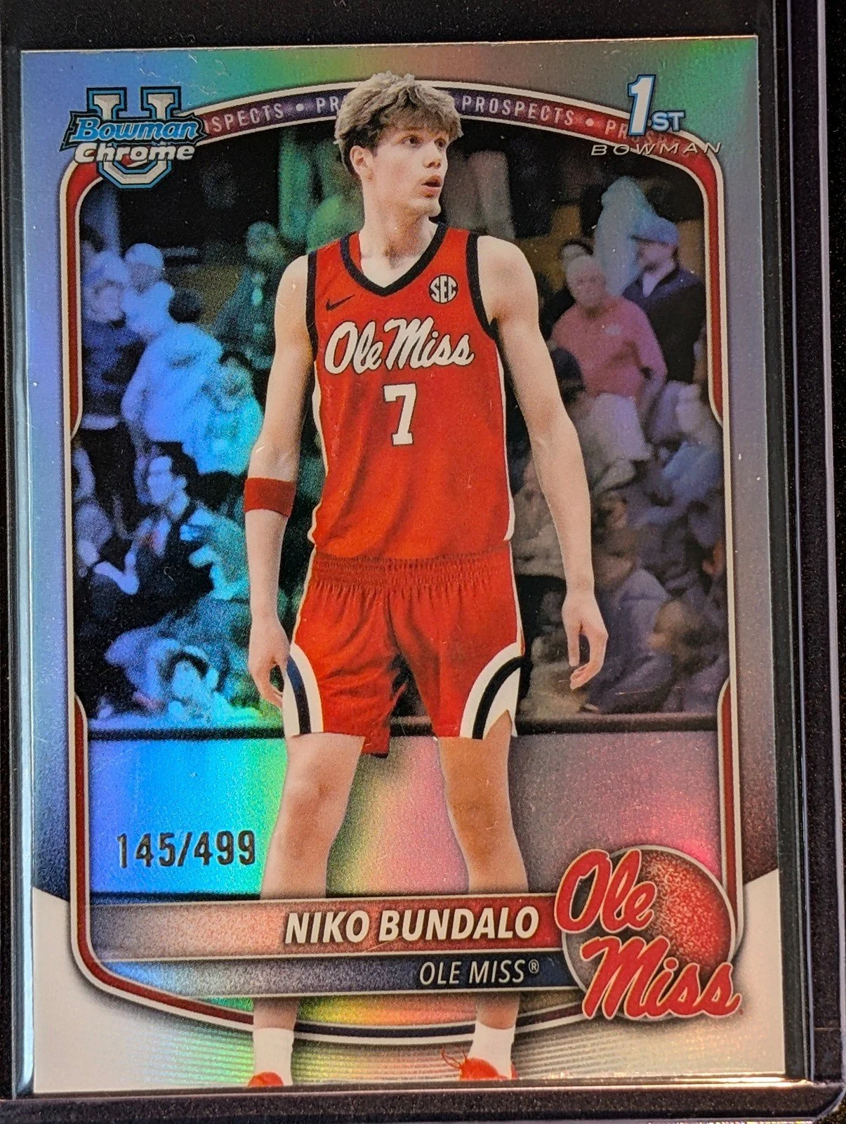 Front of 2025-26 Bowman #BCP-18 Niko Bundalo Chrome Prospects Refractor #/499