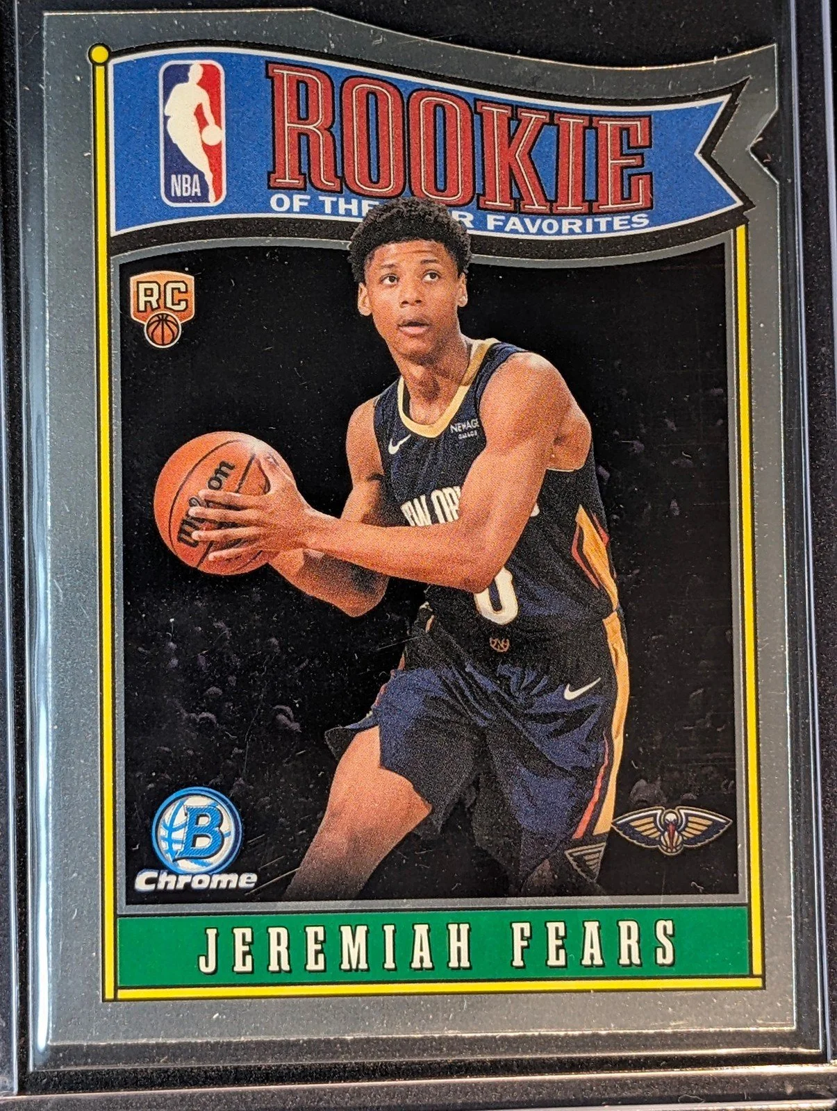 Front of 2025-26 Bowman #RY-7 Jeremiah Fears Rookie of the Year Favorites