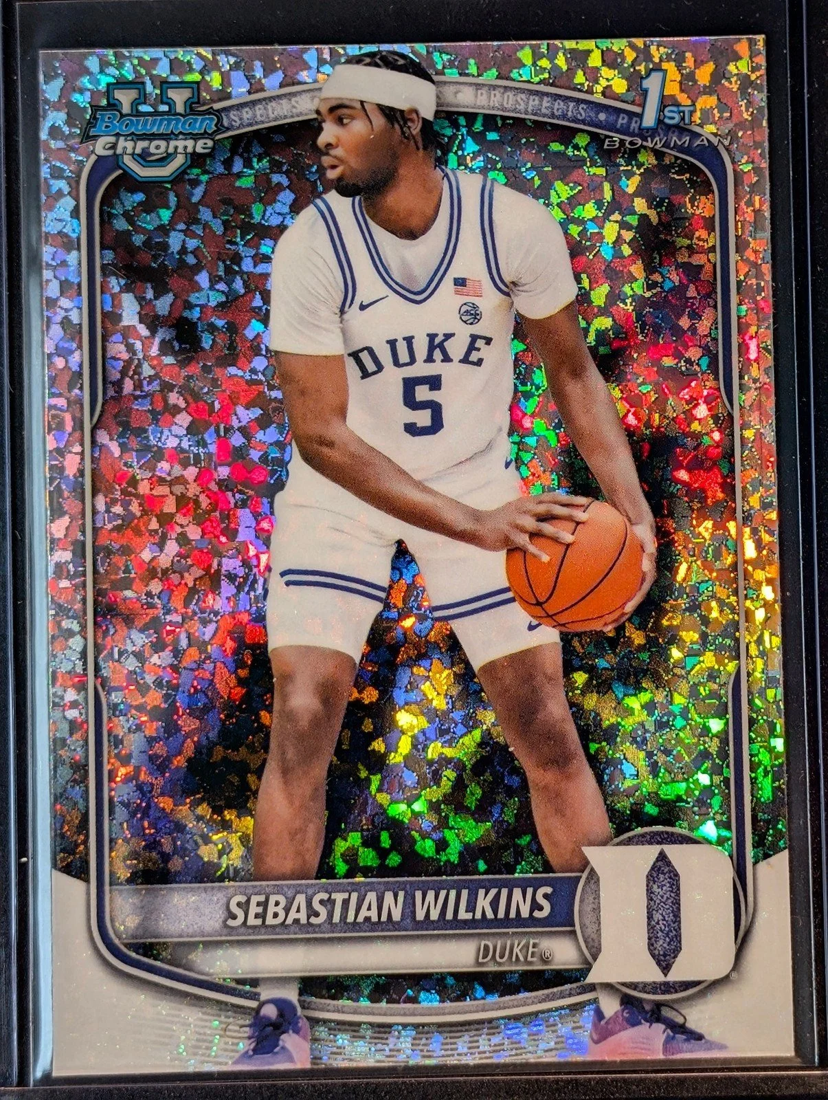 Front of 2025-26 Bowman #BCP-99 Sebastian Wilkins Mini-Diamond Refractor
