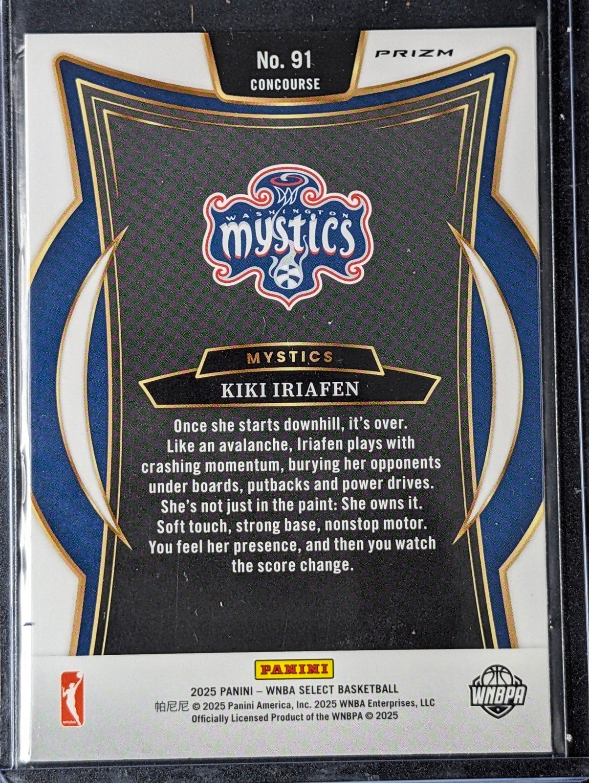 Back of 2025 Panini Select WNBA #91 Kiki Iriafen Silver Prizms