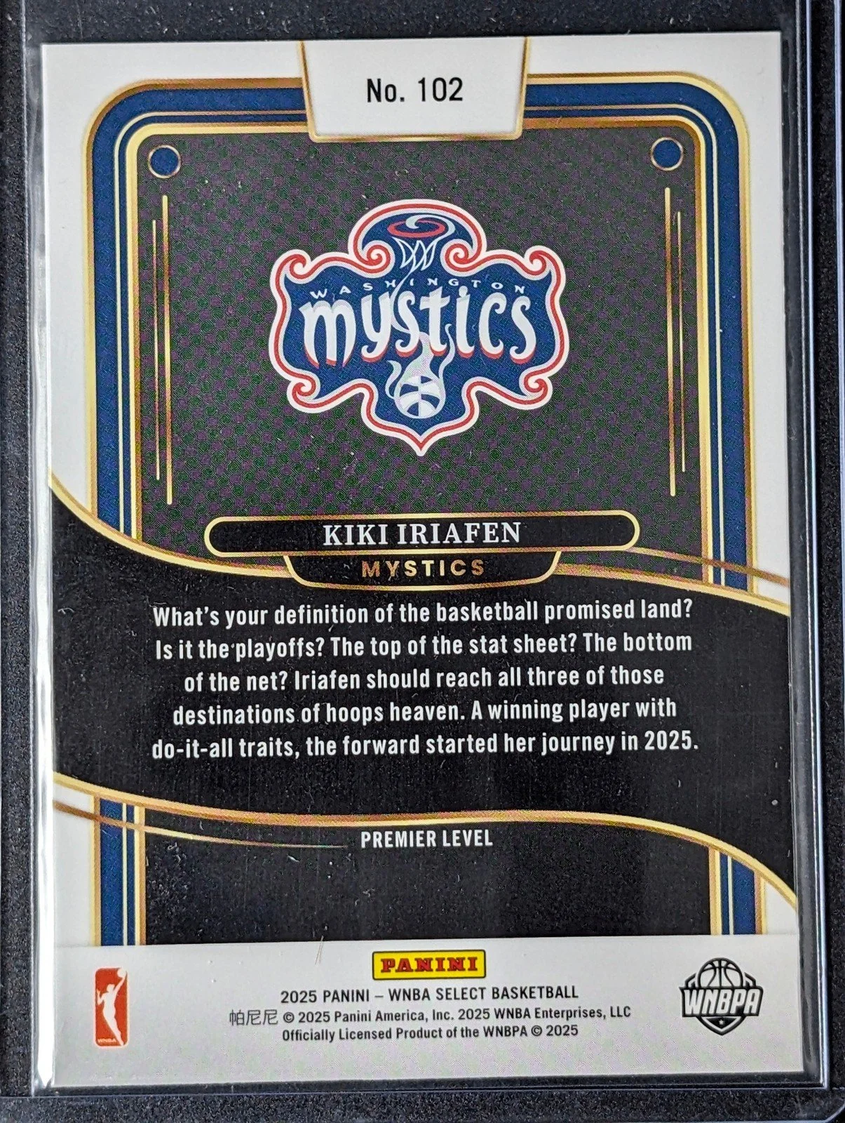 Back of 2025 Panini Select WNBA #102 Kiki Iriafen