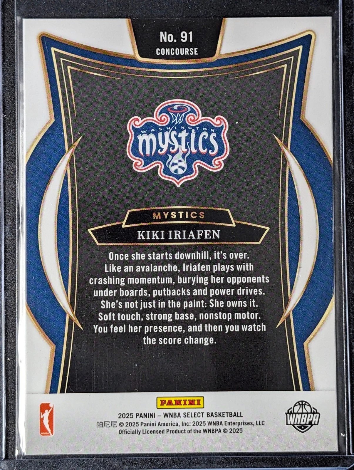 Back of 2025 Panini Select WNBA #91 Kiki Iriafen