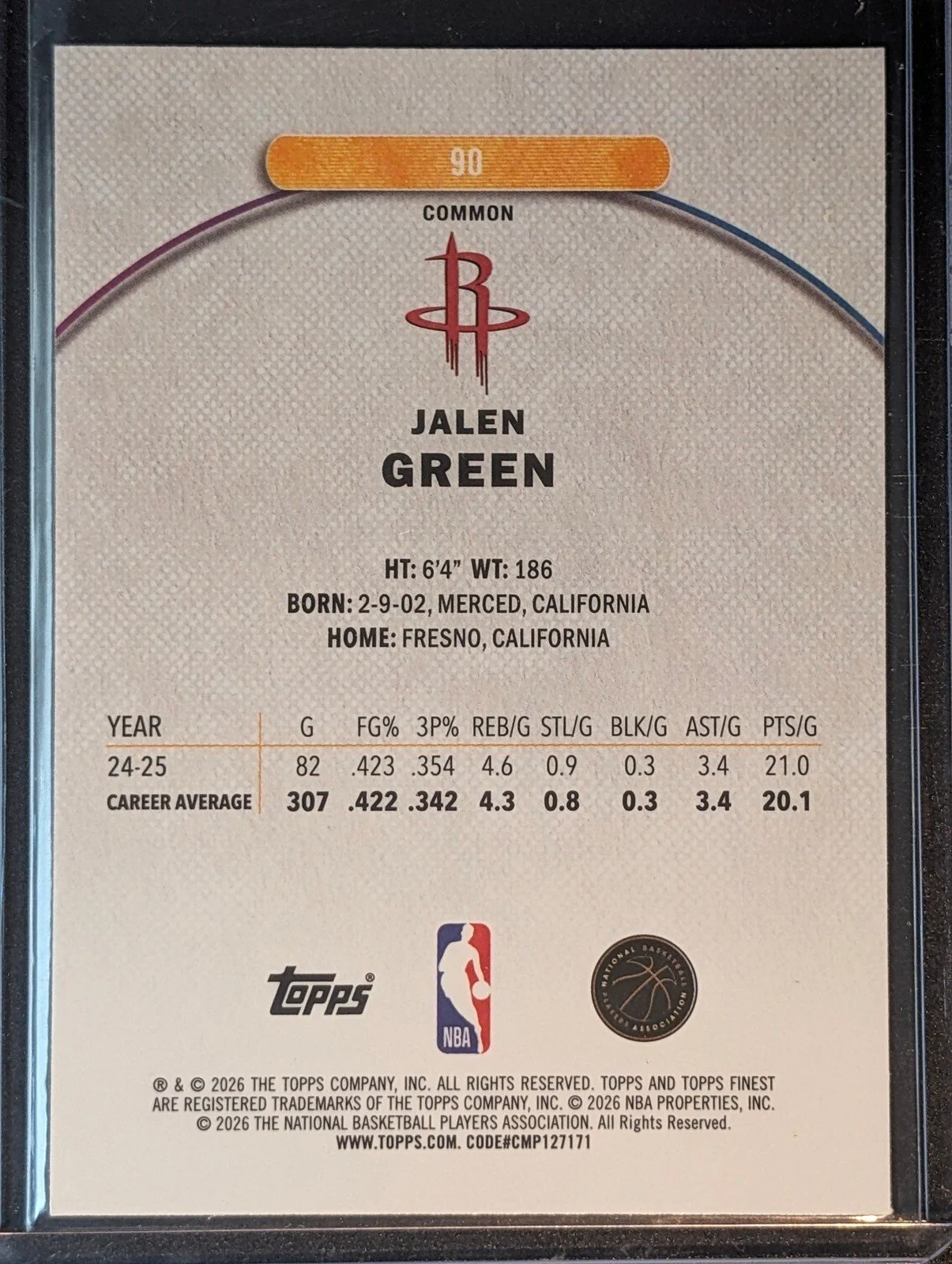 Back of 2025-26 Finest #90 Jalen Green