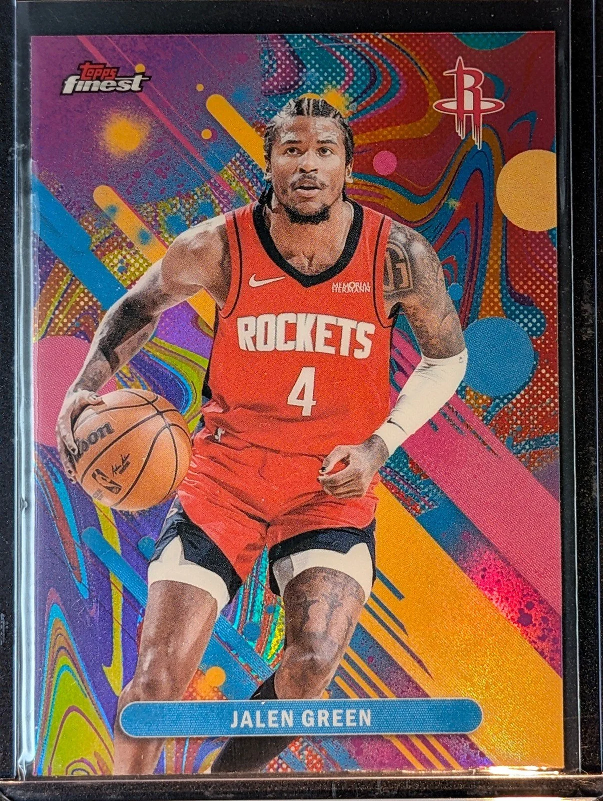 Front of 2025-26 Finest #90 Jalen Green Oil Spill Refractor