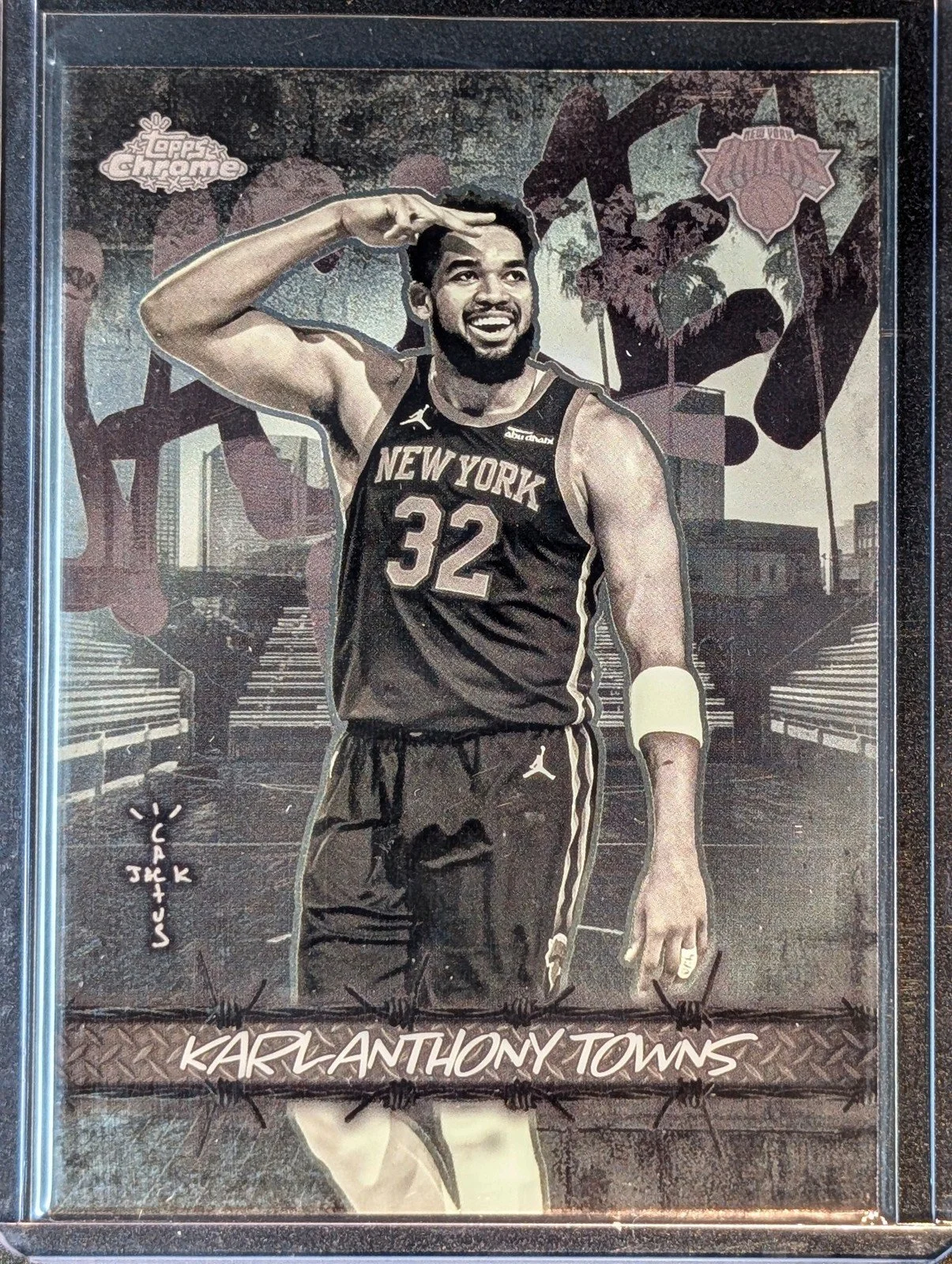 Front of 2025-26 Topps Chrome Cactus Jack #JU-13 Karl-Anthony Towns Jacked Up