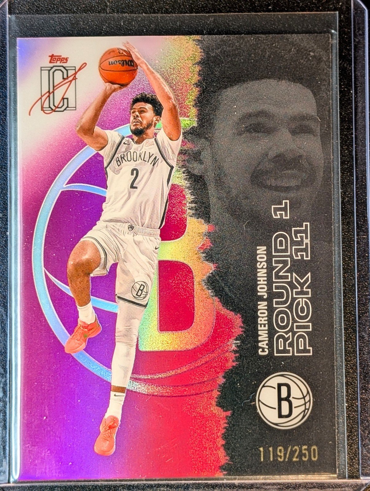 Front of 2025-26 Topps Signature Class /250 #29 Cameron Johnson Chrome Magenta