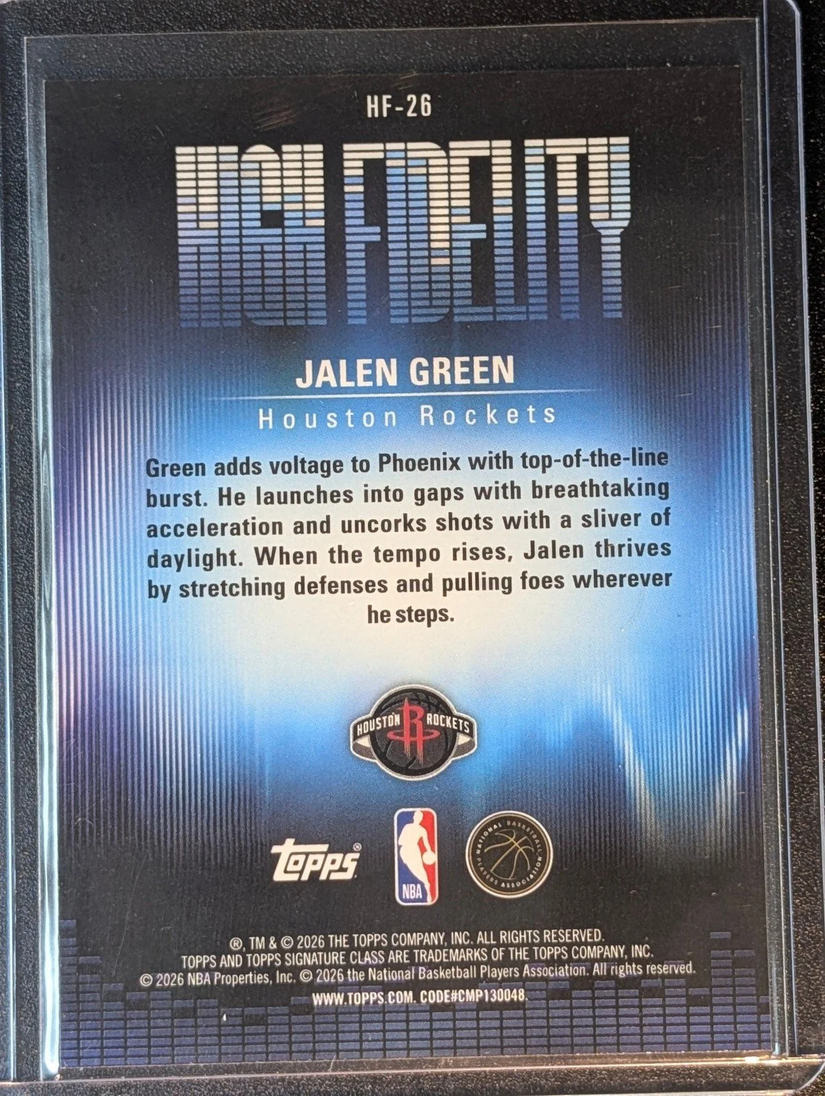 Back of 2025-26 Topps Signature Class #HF-26 Jalen Green High Fidelity