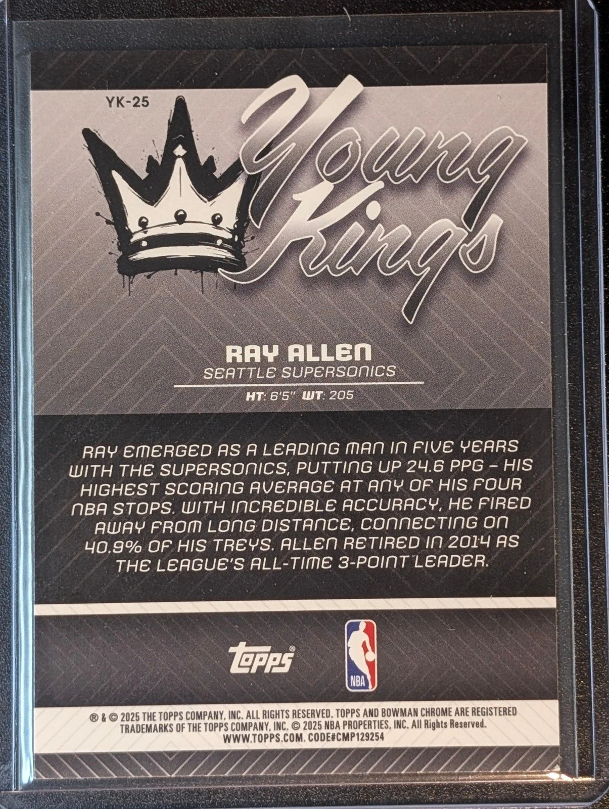 Back of 2025-26 Bowman #YK-25 Ray Allen Young Kings
