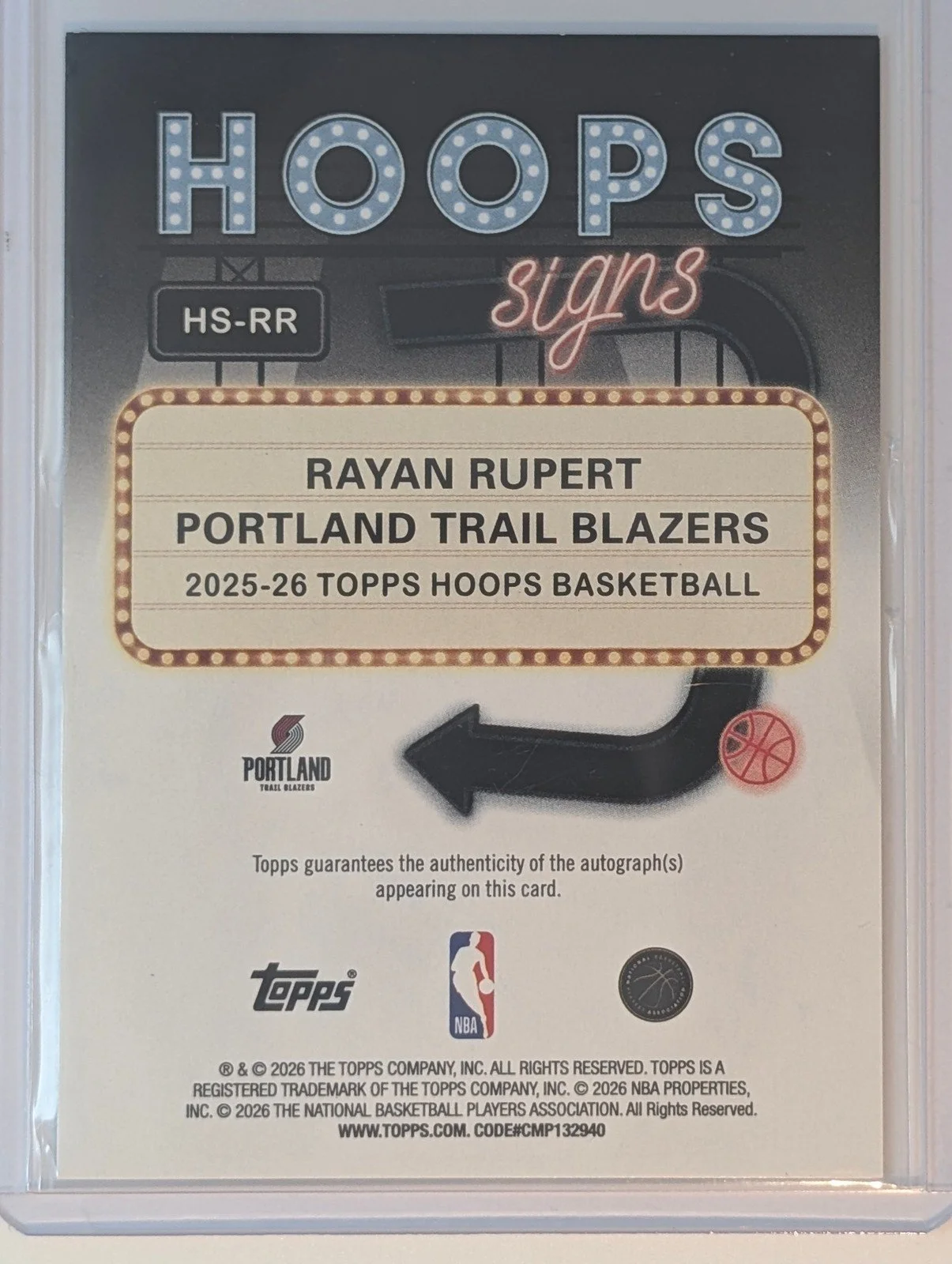 Back of Hoops #HS-RR Rayan Rupert Auto